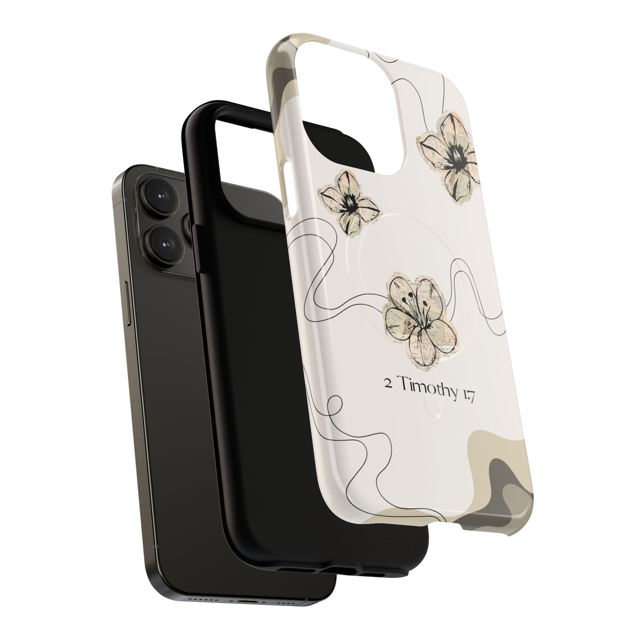 Floral Faith iPhone Case — '2 Timothy 1:7' Protective MagSafe Phone Case