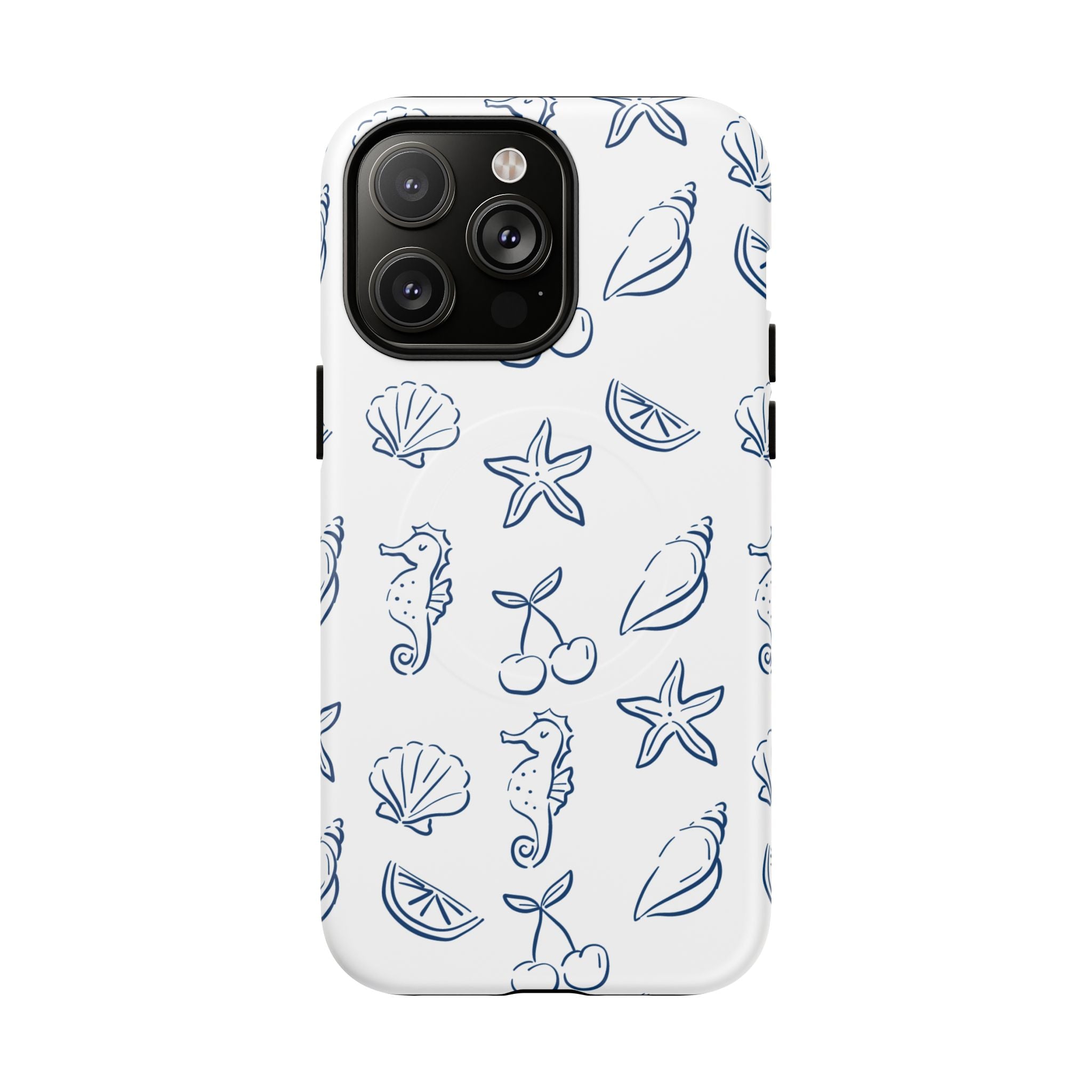 Nautical Sketch Magnetic Phone Case — Seahorse & Seashell Pattern