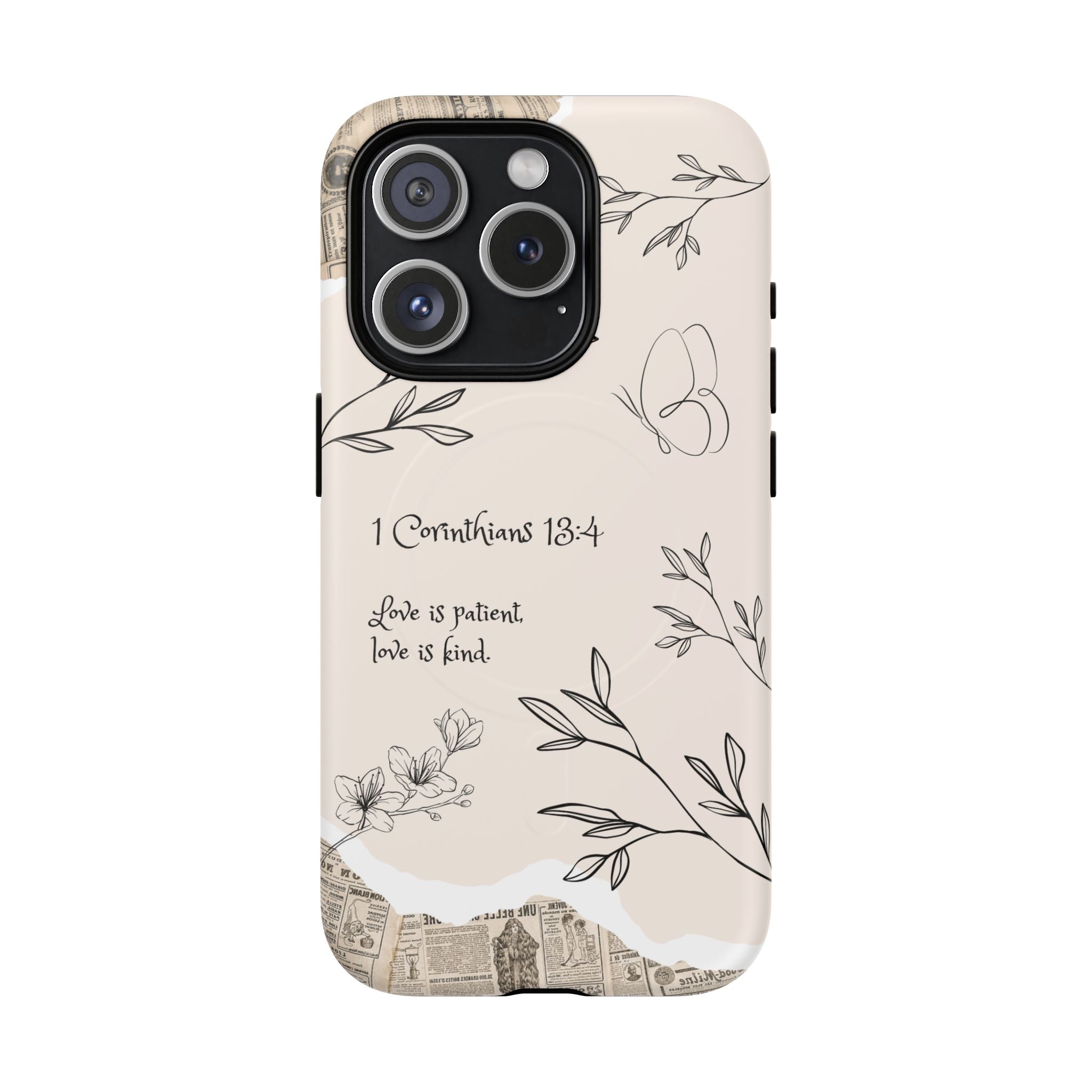 Protective Phone Case – 1 Corinthians 13:4 Floral Tough Magnetic Case