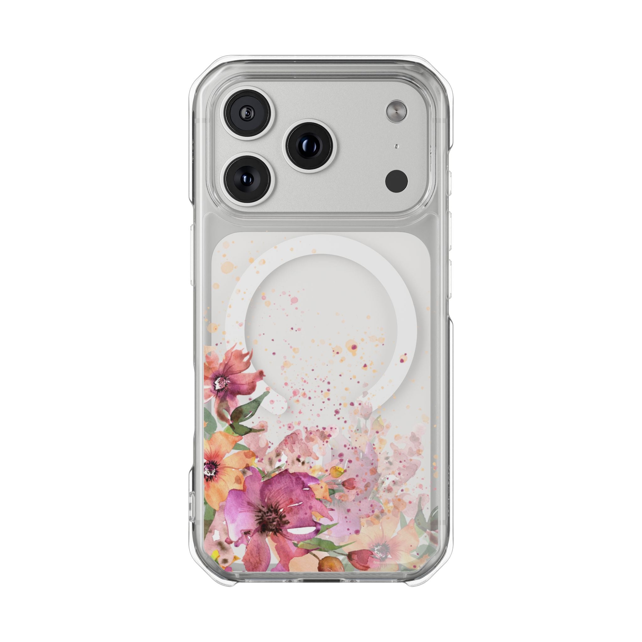 MagSafe Clear Phone Case — Pink Floral Protective Case
