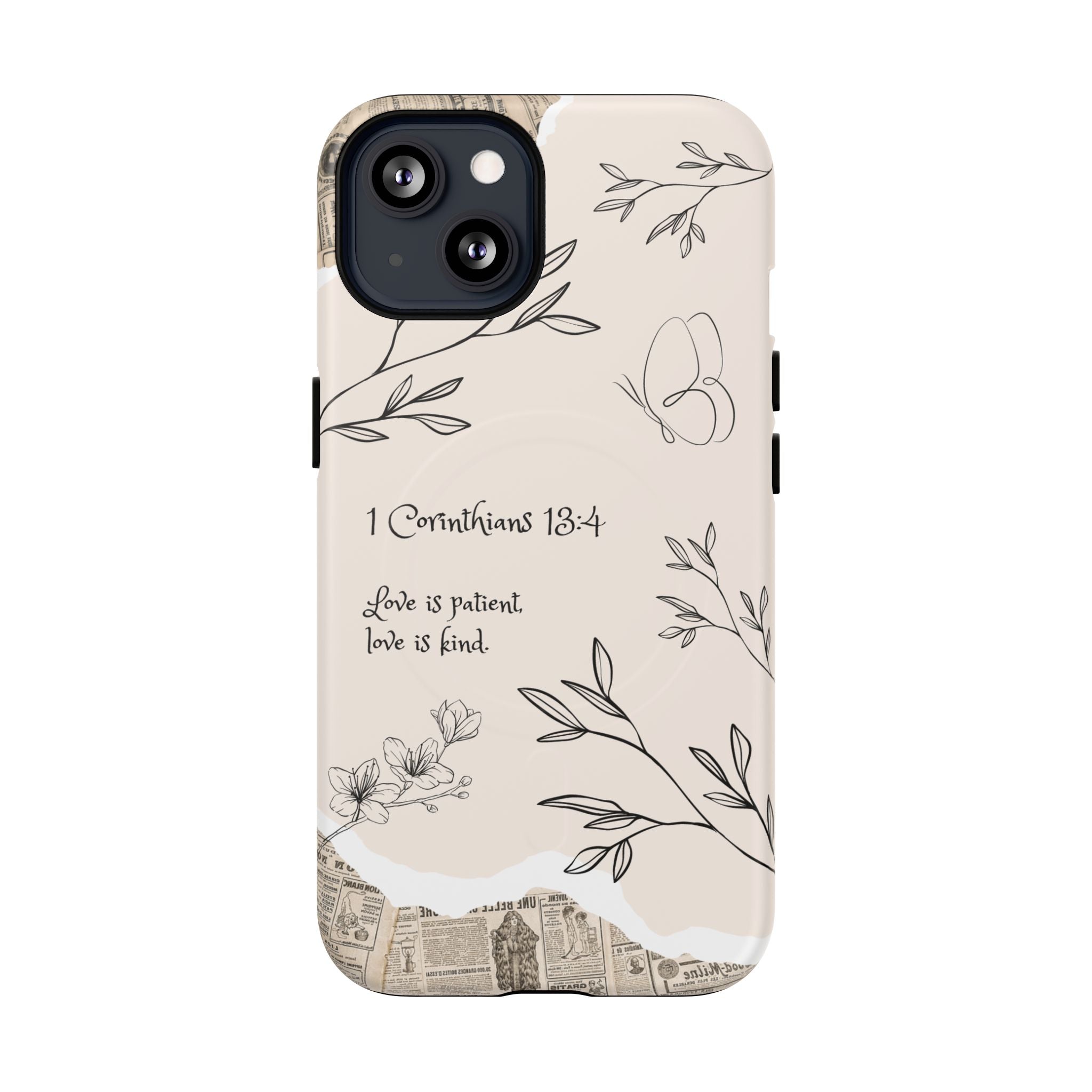 Protective Phone Case – 1 Corinthians 13:4 Floral Tough Magnetic Case