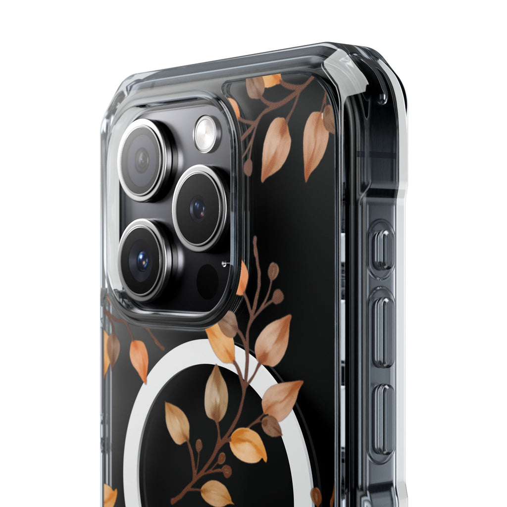 Clear Magnetic Phone Case — Autumn Gold Leaves Design