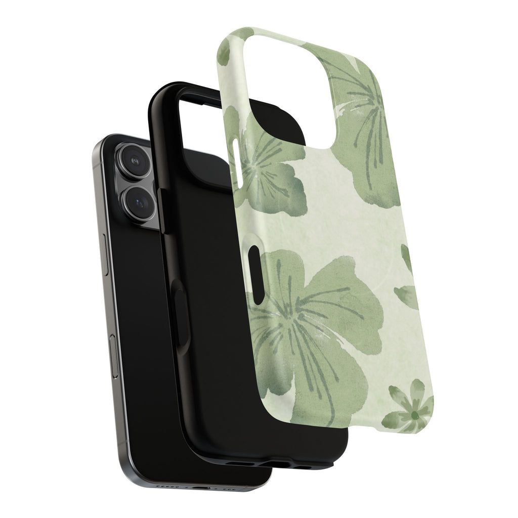 Green Watercolor Hibiscus Tough Magnetic Phone Case