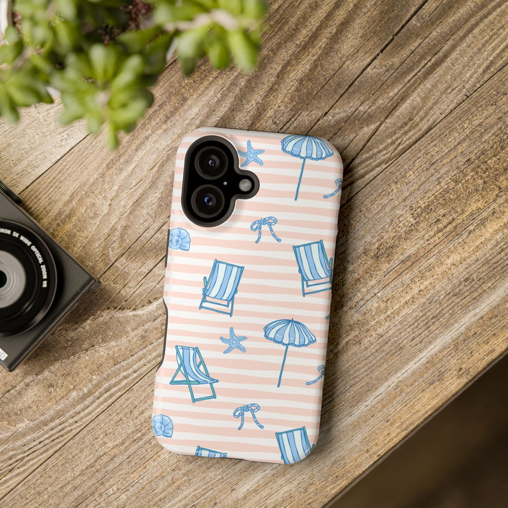 Beach Stripes Magnetic Impact Phone Case — Blue Chairs & Umbrellas