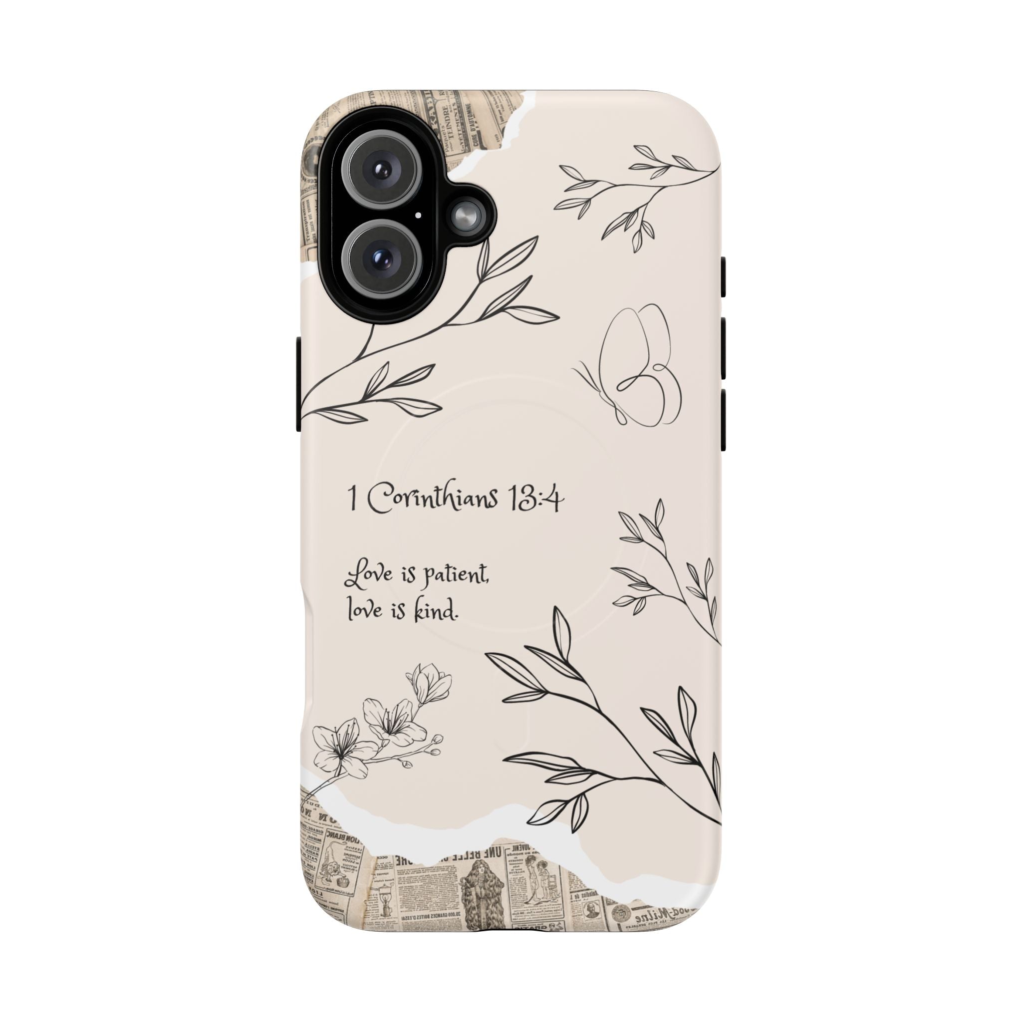 Protective Phone Case – 1 Corinthians 13:4 Floral Tough Magnetic Case