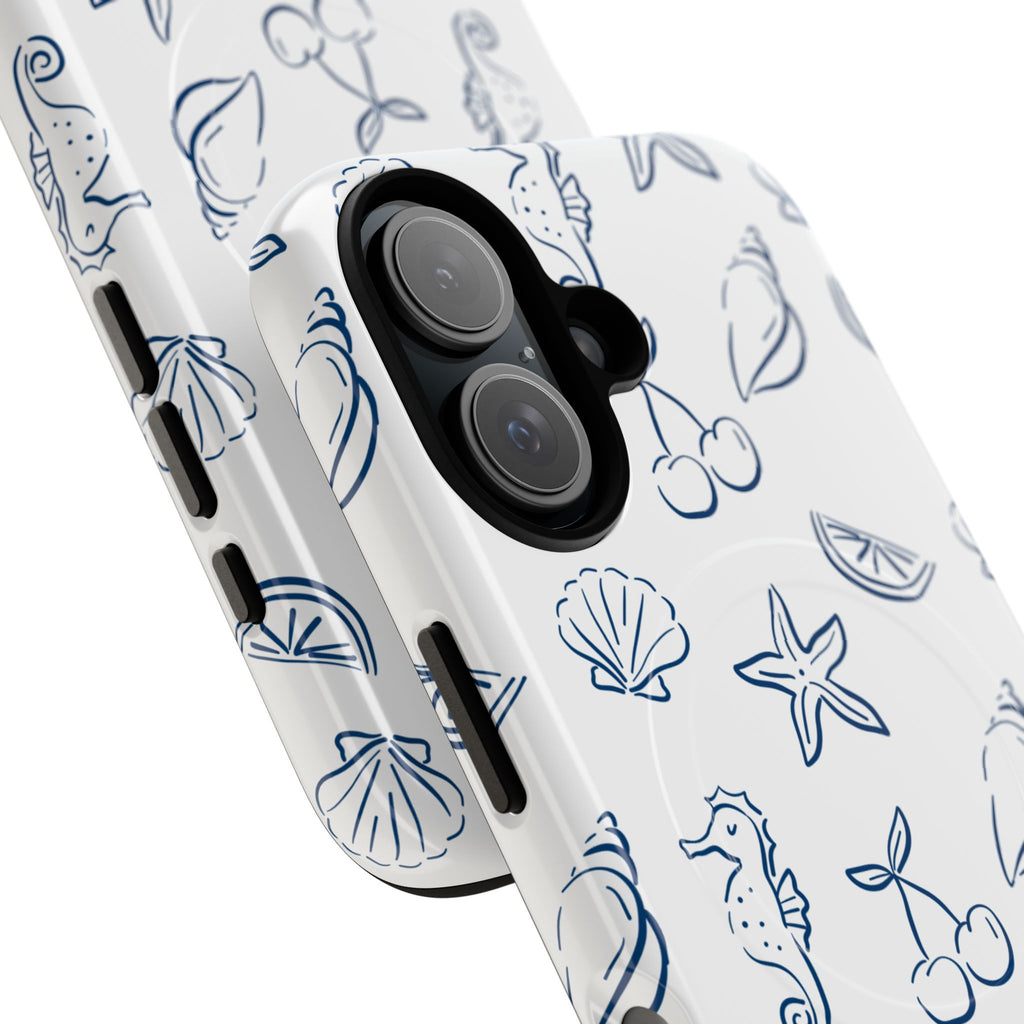 Nautical Sketch Magnetic Phone Case — Seahorse & Seashell Pattern