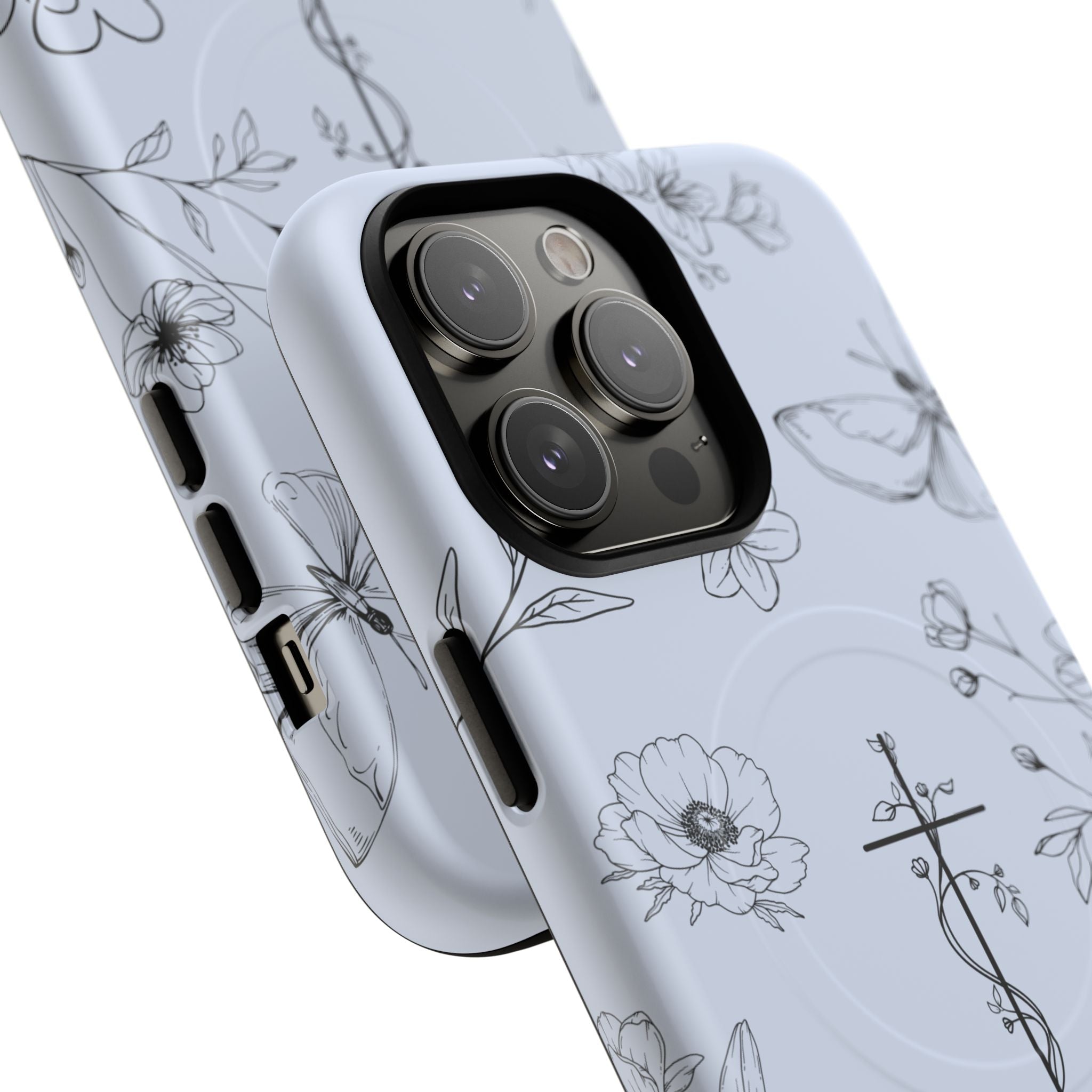 Floral Cross Tough Magnetic Phone Case — Faith-Inspired Protective iPhone Cover