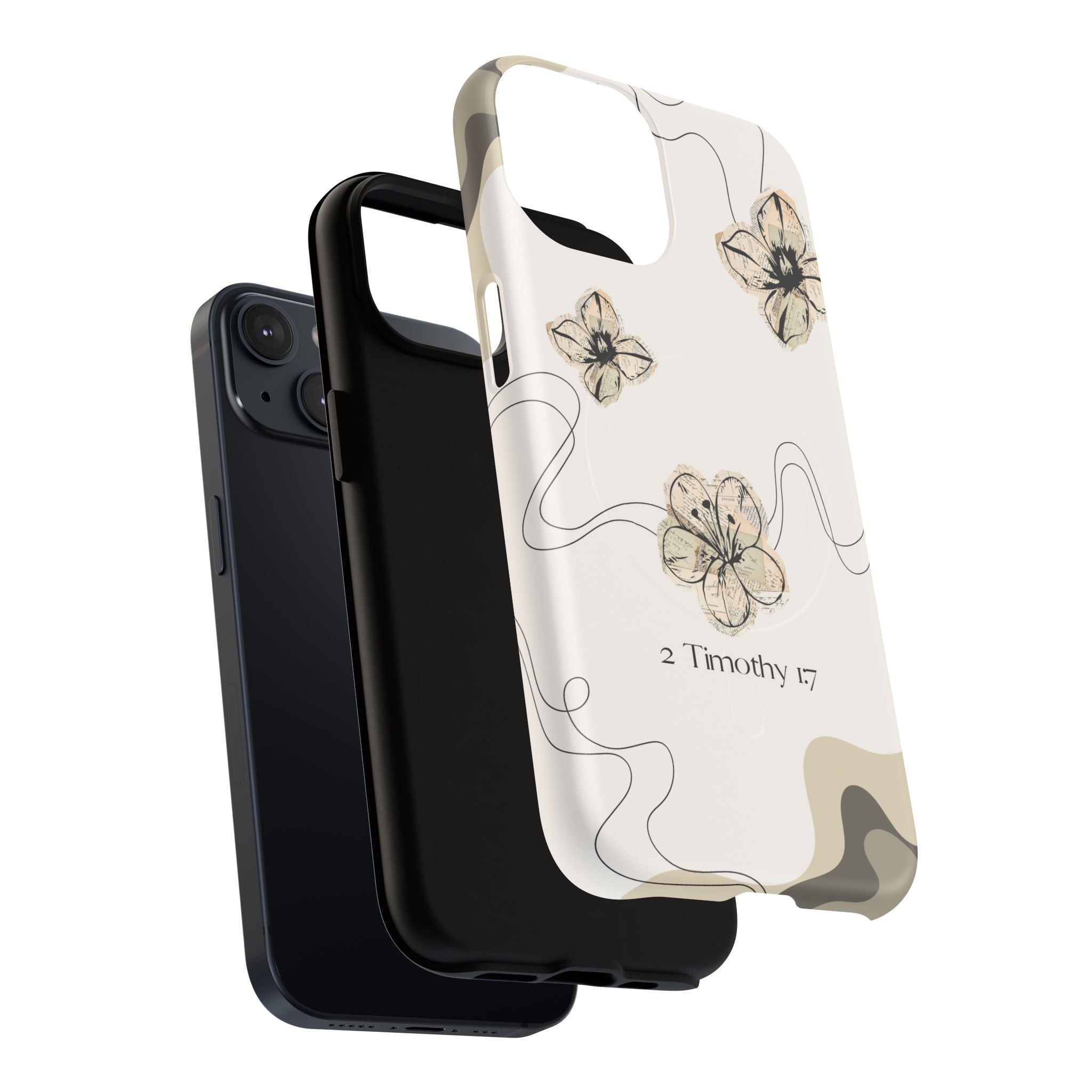 Floral Faith iPhone Case — '2 Timothy 1:7' Protective MagSafe Phone Case