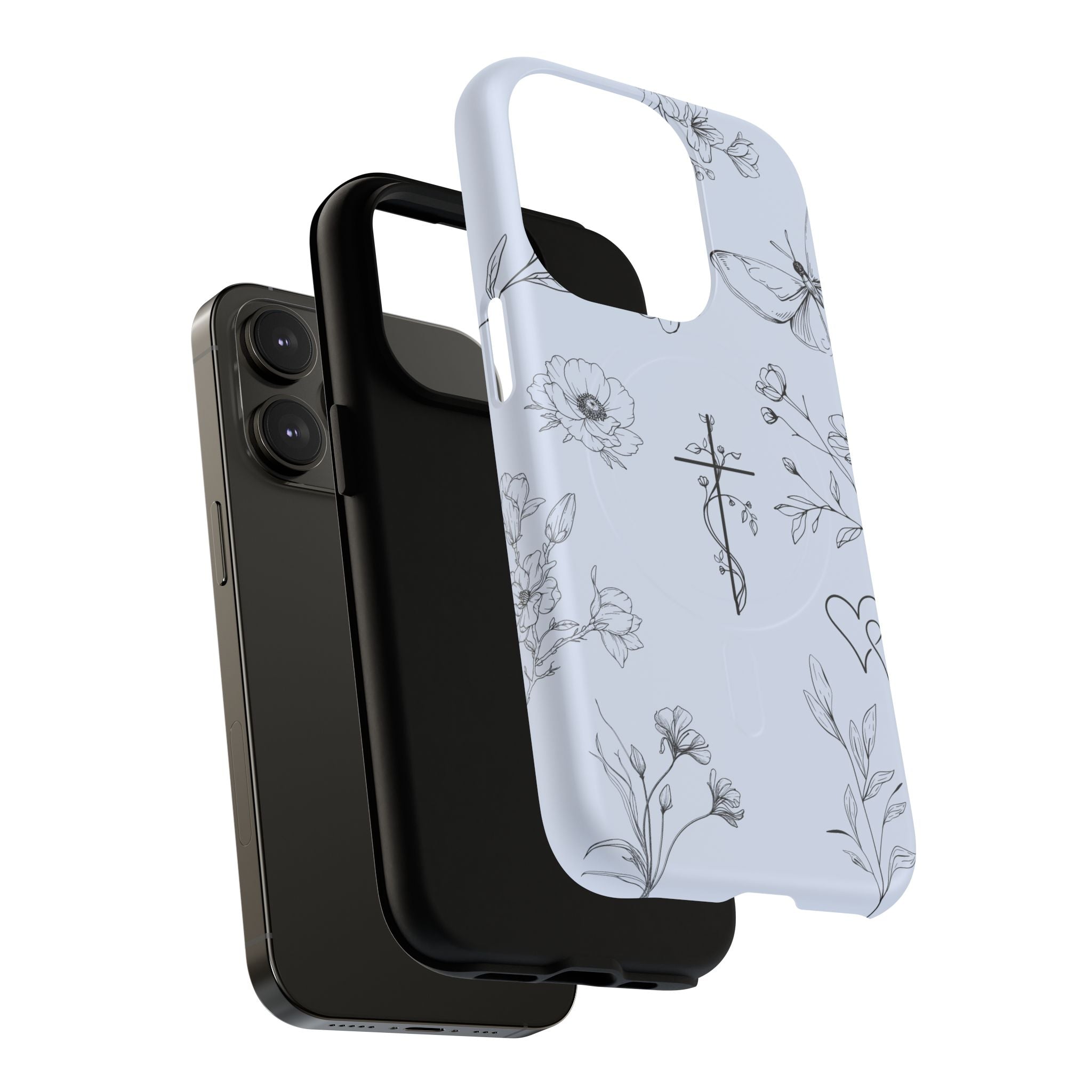 Floral Cross Tough Magnetic Phone Case — Faith-Inspired Protective iPhone Cover
