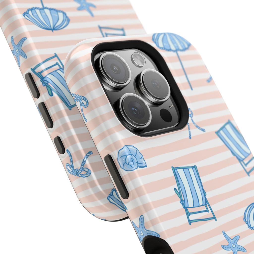 Beach Stripes Magnetic Impact Phone Case — Blue Chairs & Umbrellas