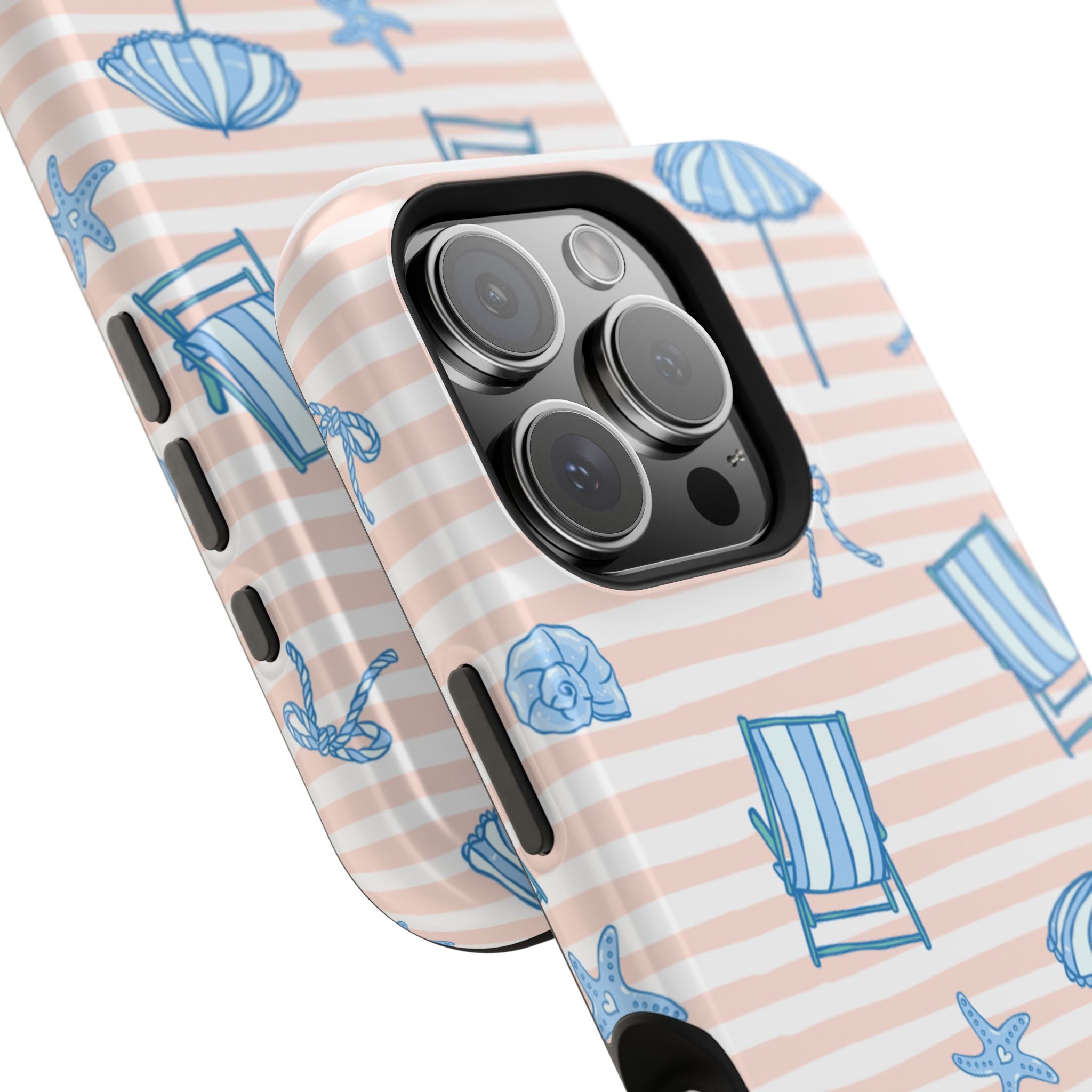 Beach Stripes Magnetic Impact Phone Case — Blue Chairs & Umbrellas