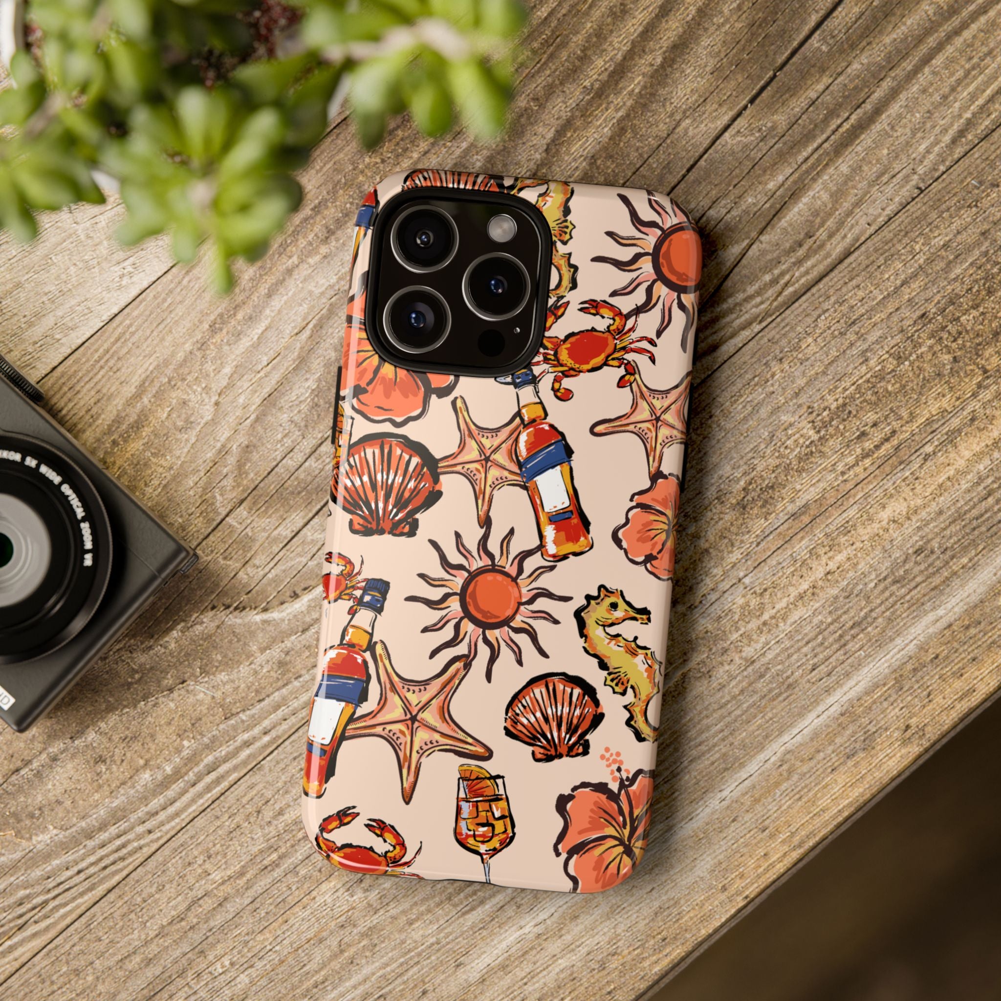 Tropical Beach Phone Case — Hibiscus, Seashells & Cocktail Pattern