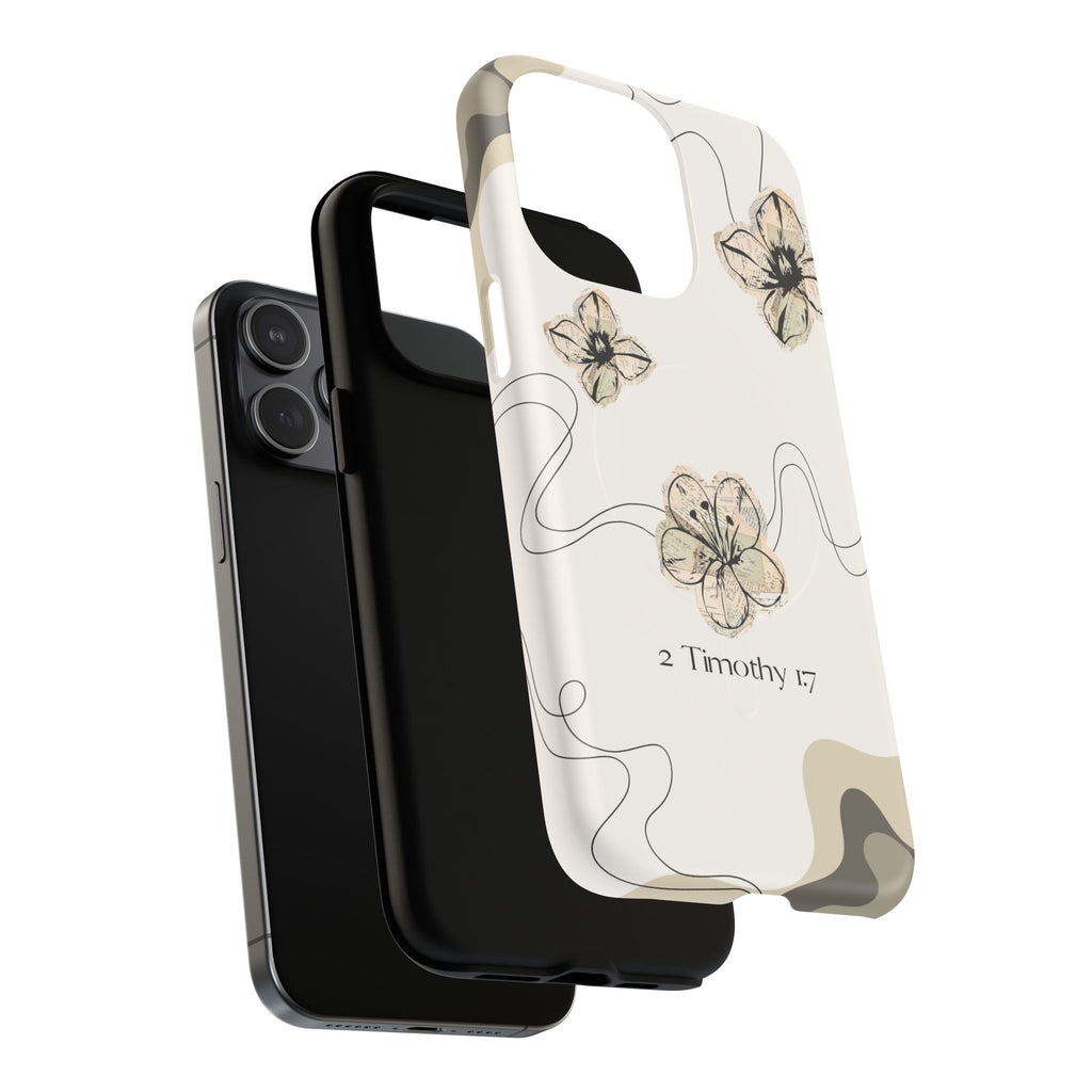 Floral Faith iPhone Case — '2 Timothy 1:7' Protective MagSafe Phone Case