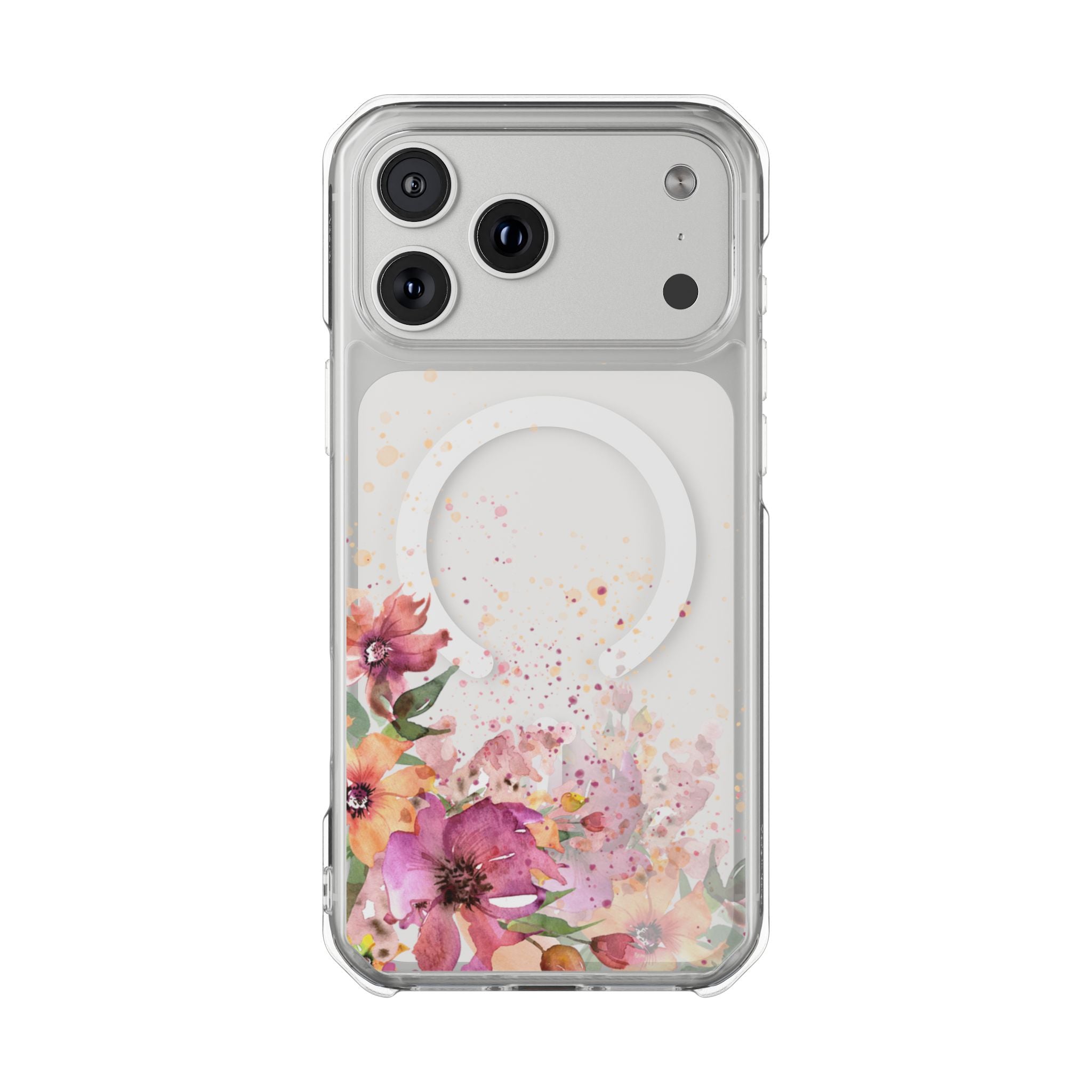 MagSafe Clear Phone Case — Pink Floral Protective Case
