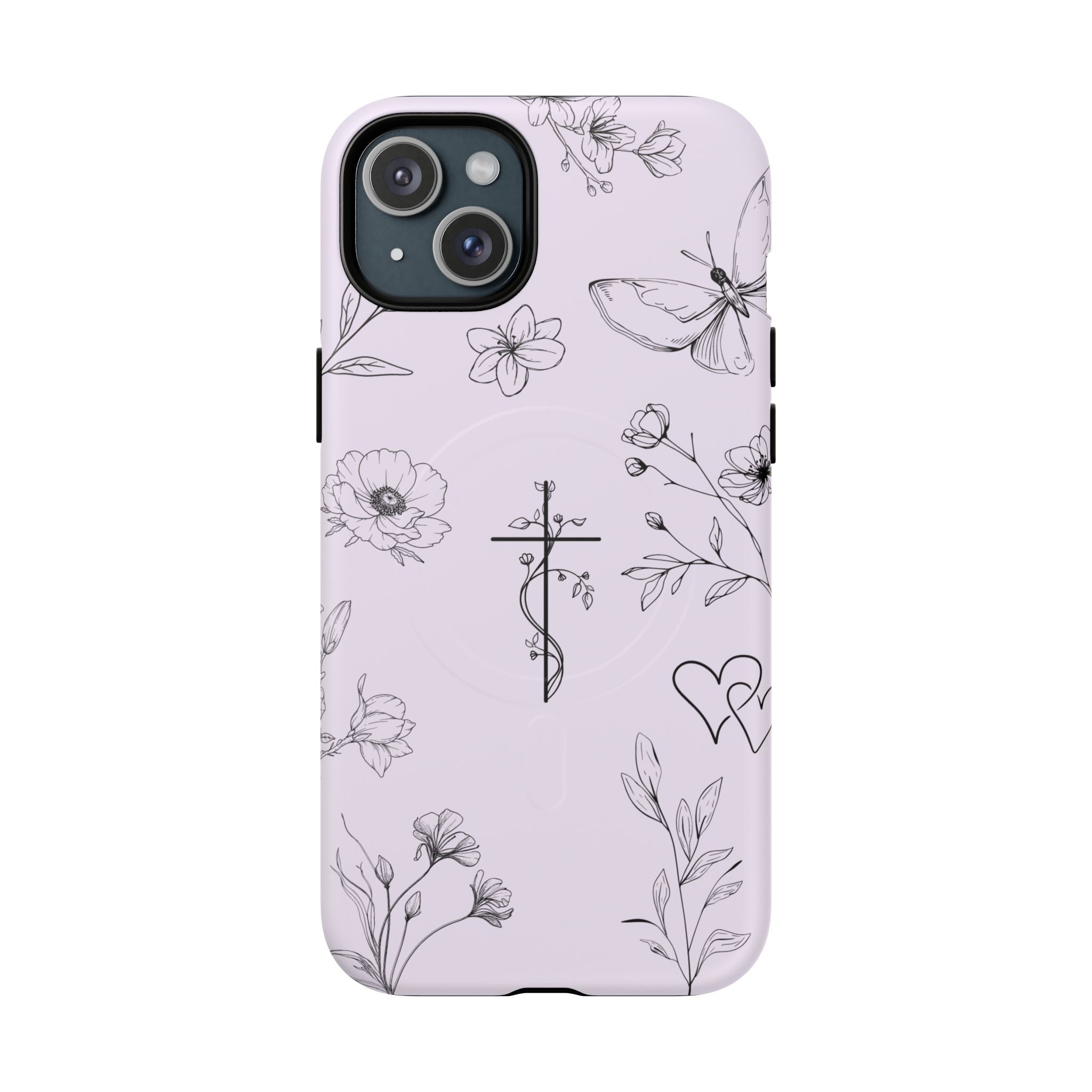 Floral Cross Magnetic Phone Case — Lavender Botanical iPhone Cover