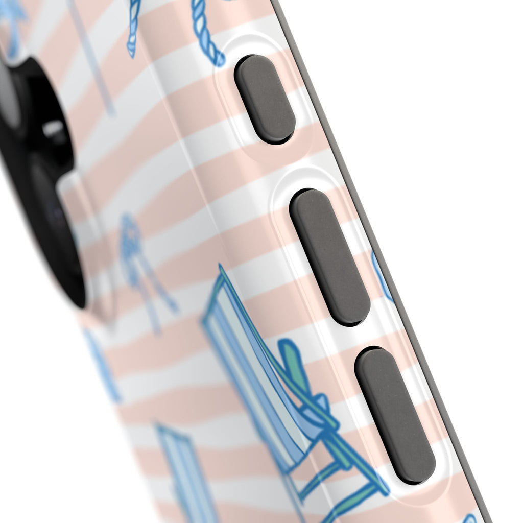 Beach Stripes Magnetic Impact Phone Case — Blue Chairs & Umbrellas