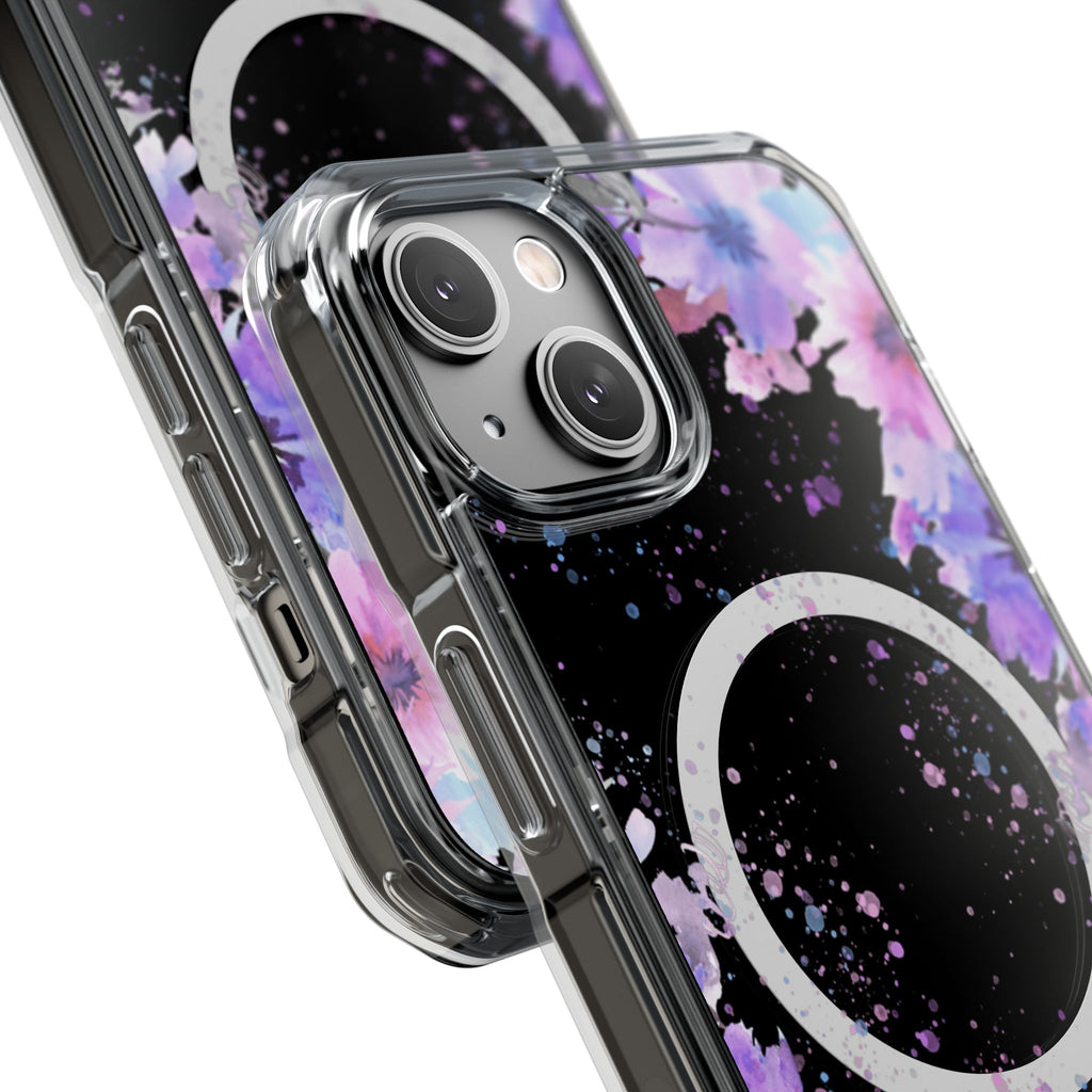 MagSafe Clear Phone Case — Purple Watercolor Floral