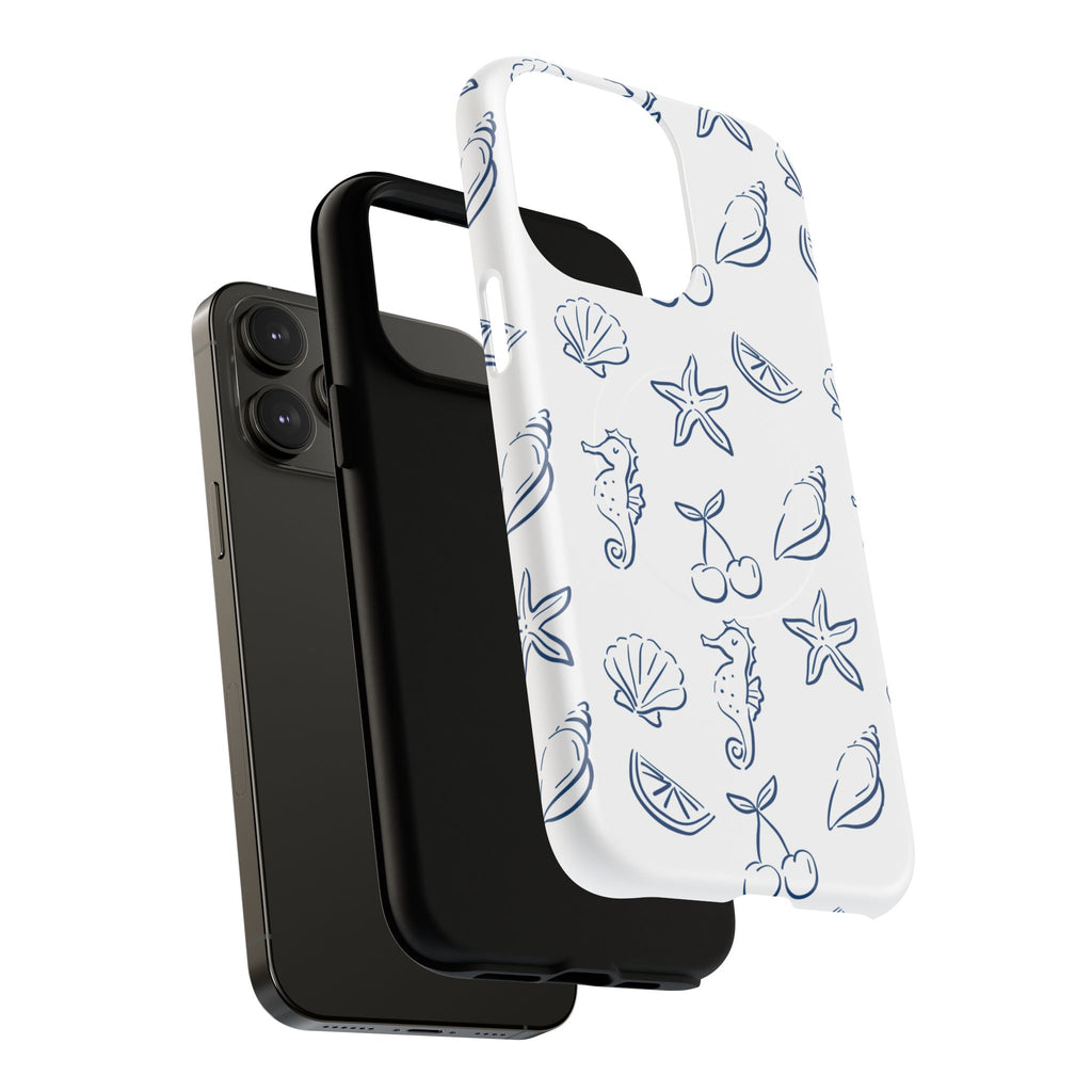 Nautical Sketch Magnetic Phone Case — Seahorse & Seashell Pattern
