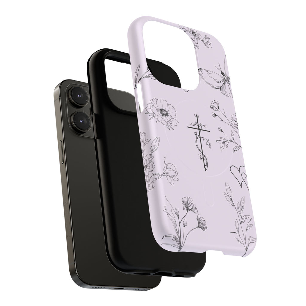 Floral Cross Magnetic Phone Case — Lavender Botanical iPhone Cover