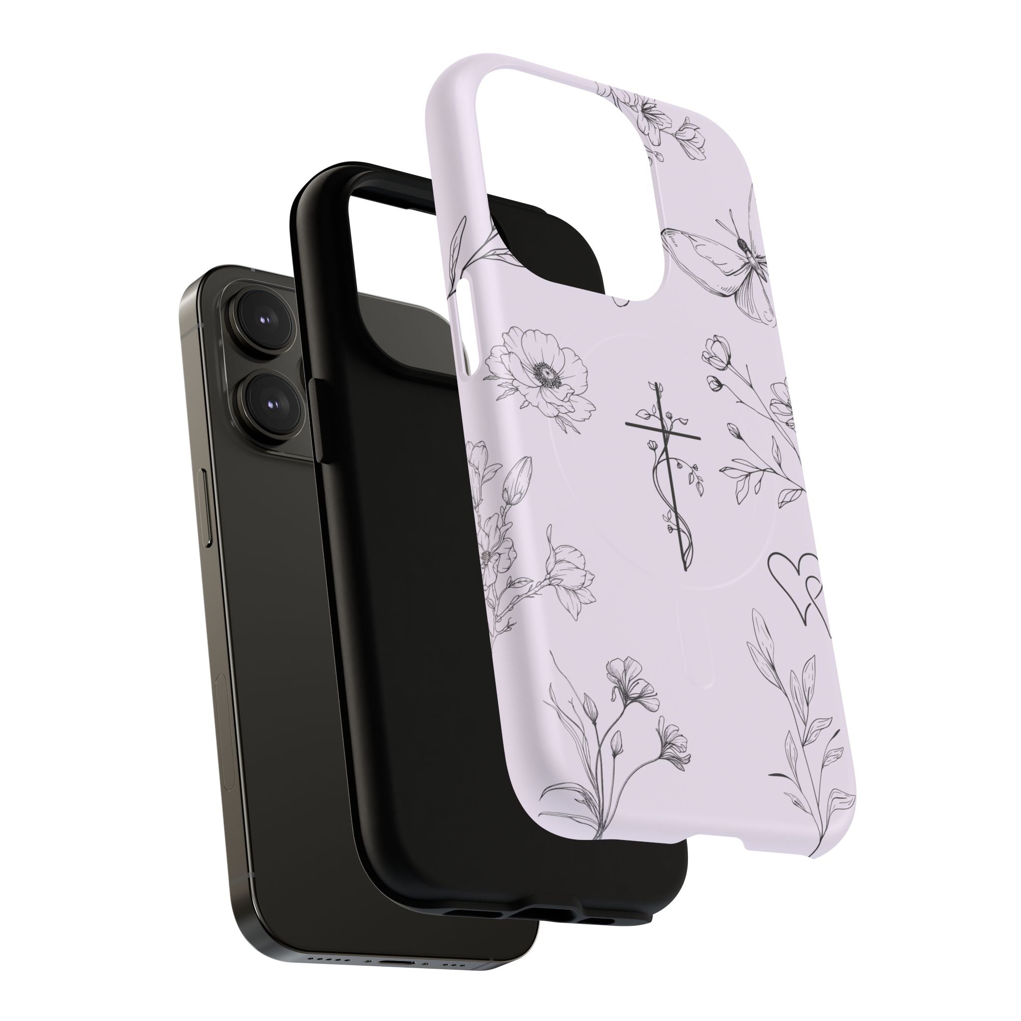 Floral Cross Magnetic Phone Case — Lavender Botanical iPhone Cover