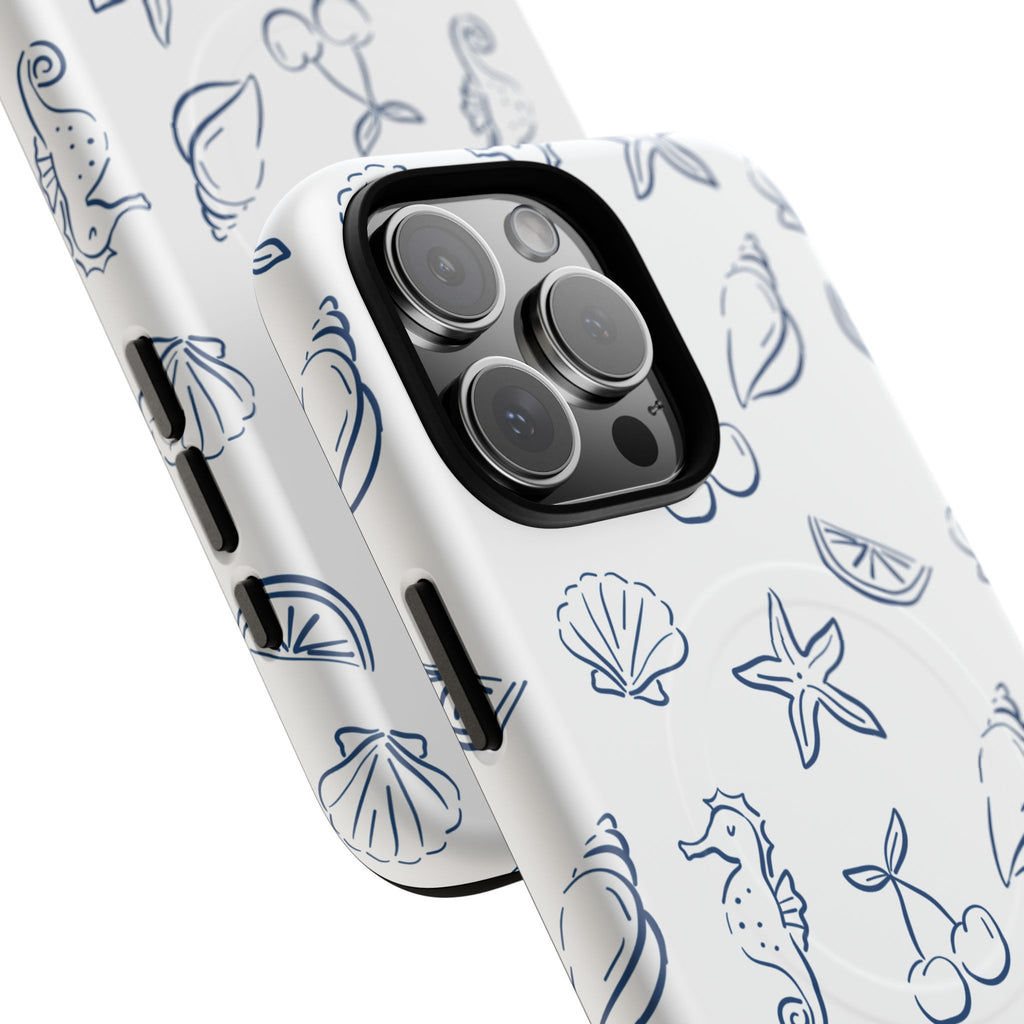 Nautical Sketch Magnetic Phone Case — Seahorse & Seashell Pattern