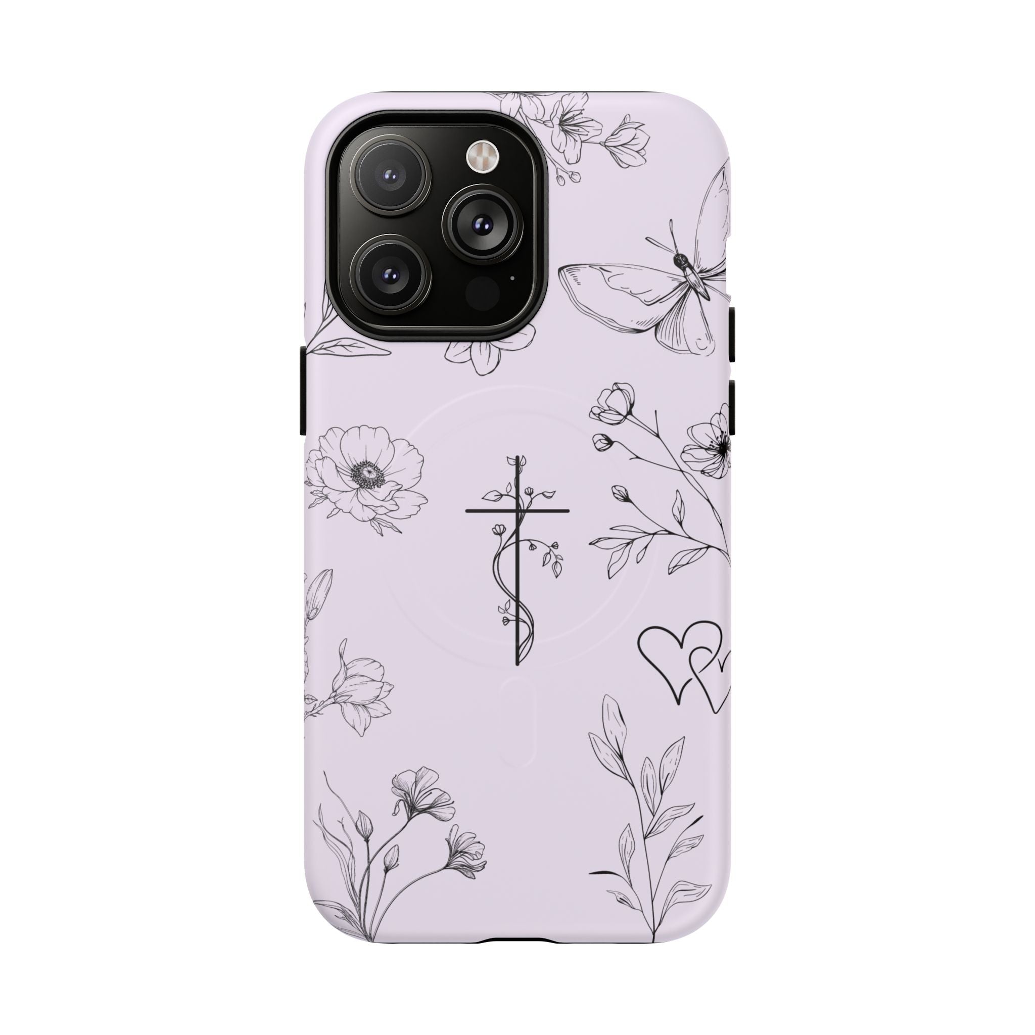 Floral Cross Magnetic Phone Case — Lavender Botanical iPhone Cover