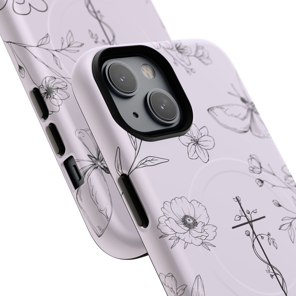 Floral Cross Magnetic Phone Case — Lavender Botanical iPhone Cover