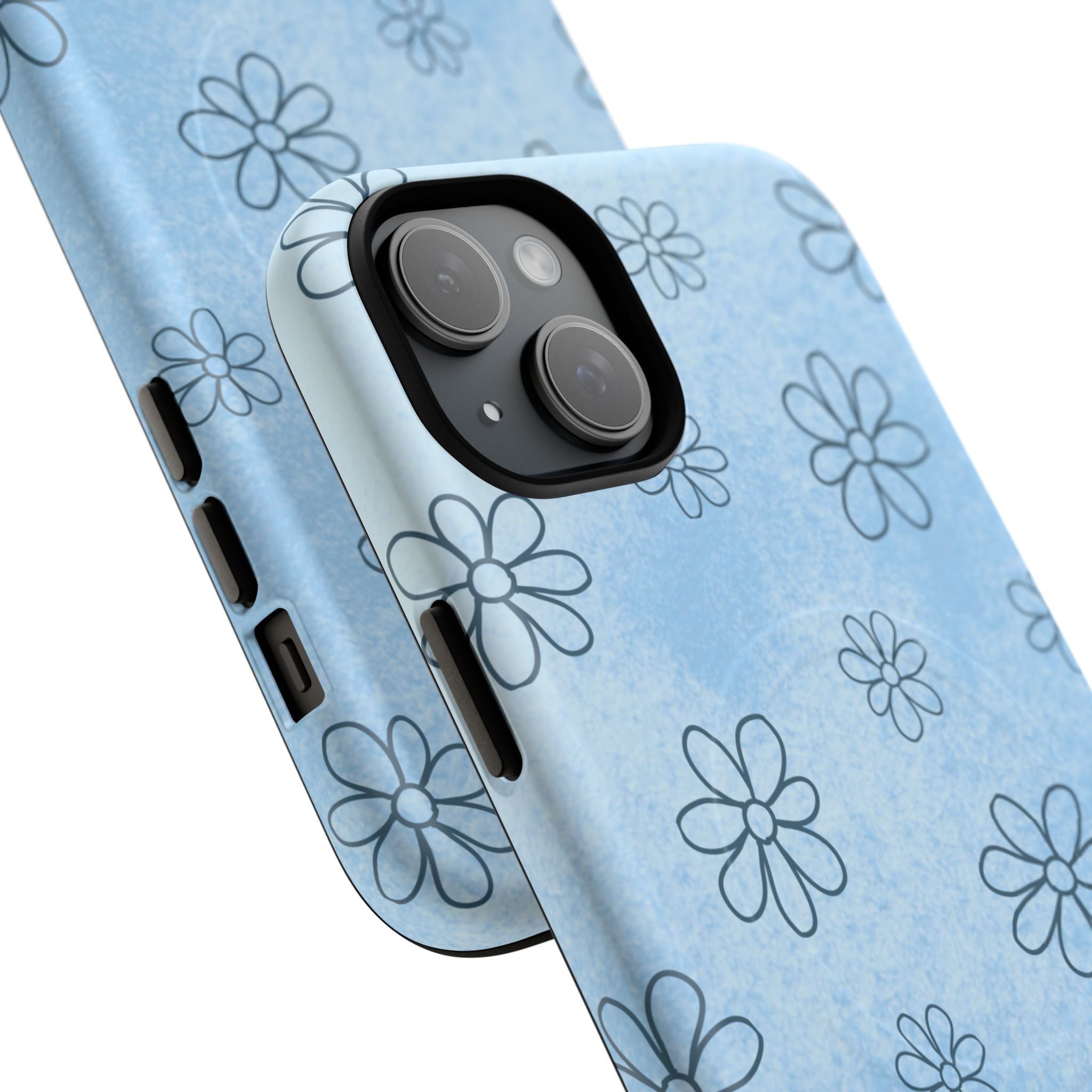 Blue Daisy Magnetic Tough Case — Floral Phone Case with Soft Watercolor Vibe
