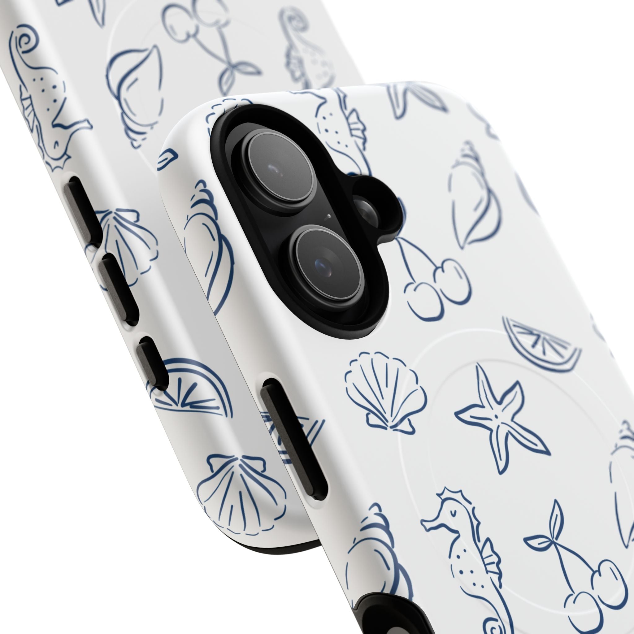 Nautical Sketch Magnetic Phone Case — Seahorse & Seashell Pattern