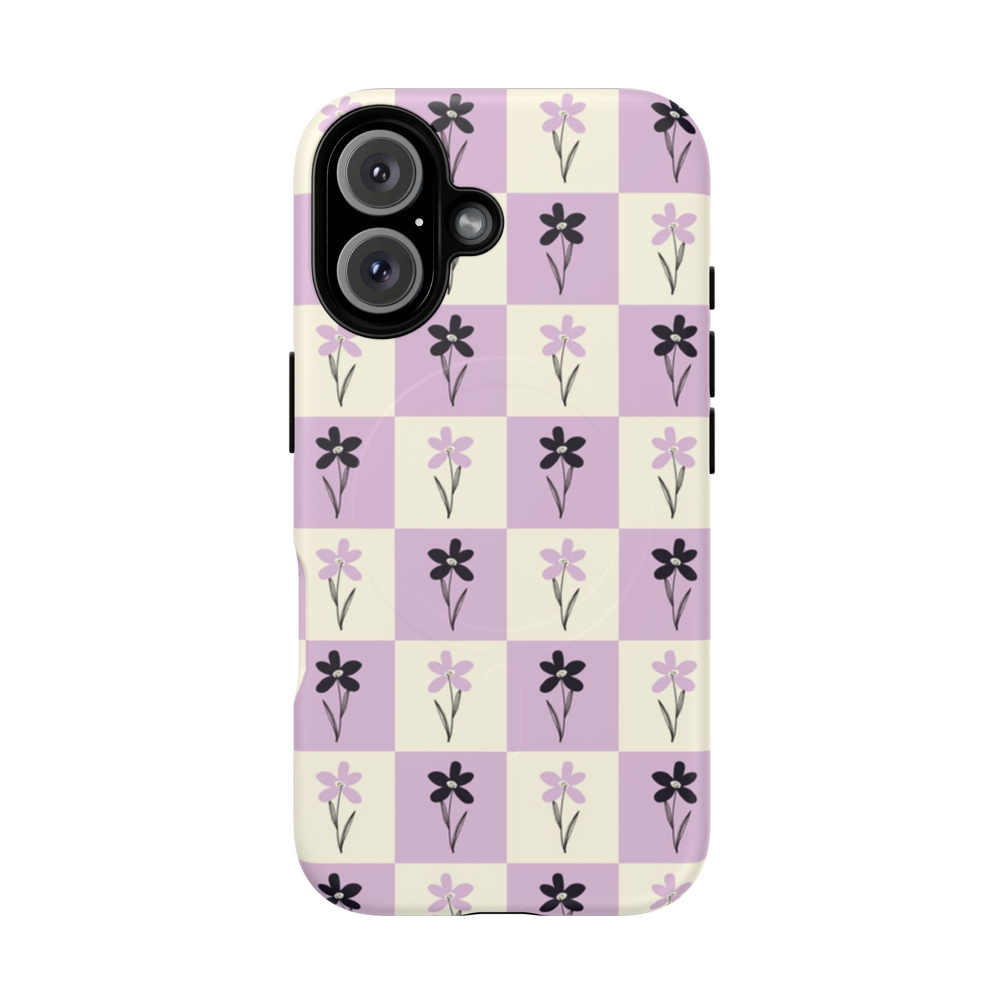 Floral Check Pattern Tough Magnetic Phone Case — Lavender Retro Grid