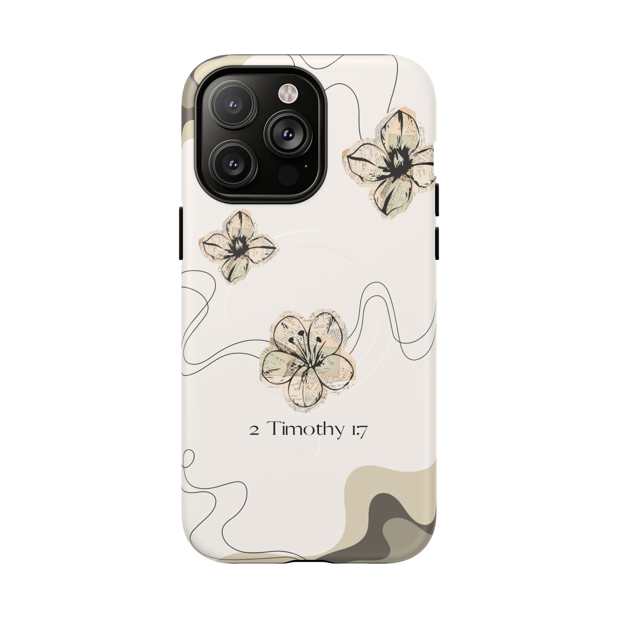 Floral Faith iPhone Case — '2 Timothy 1:7' Protective MagSafe Phone Case