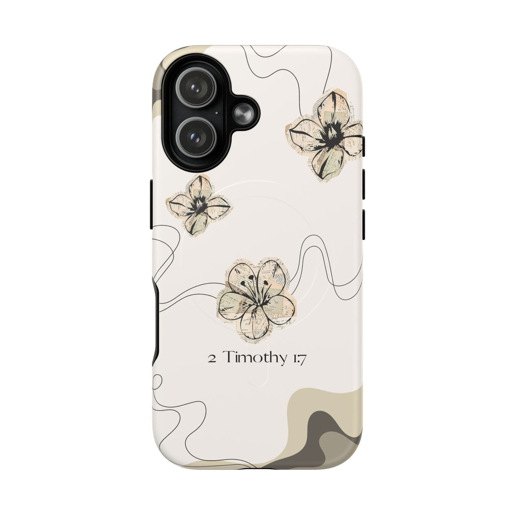 Floral Faith iPhone Case — '2 Timothy 1:7' Protective MagSafe Phone Case