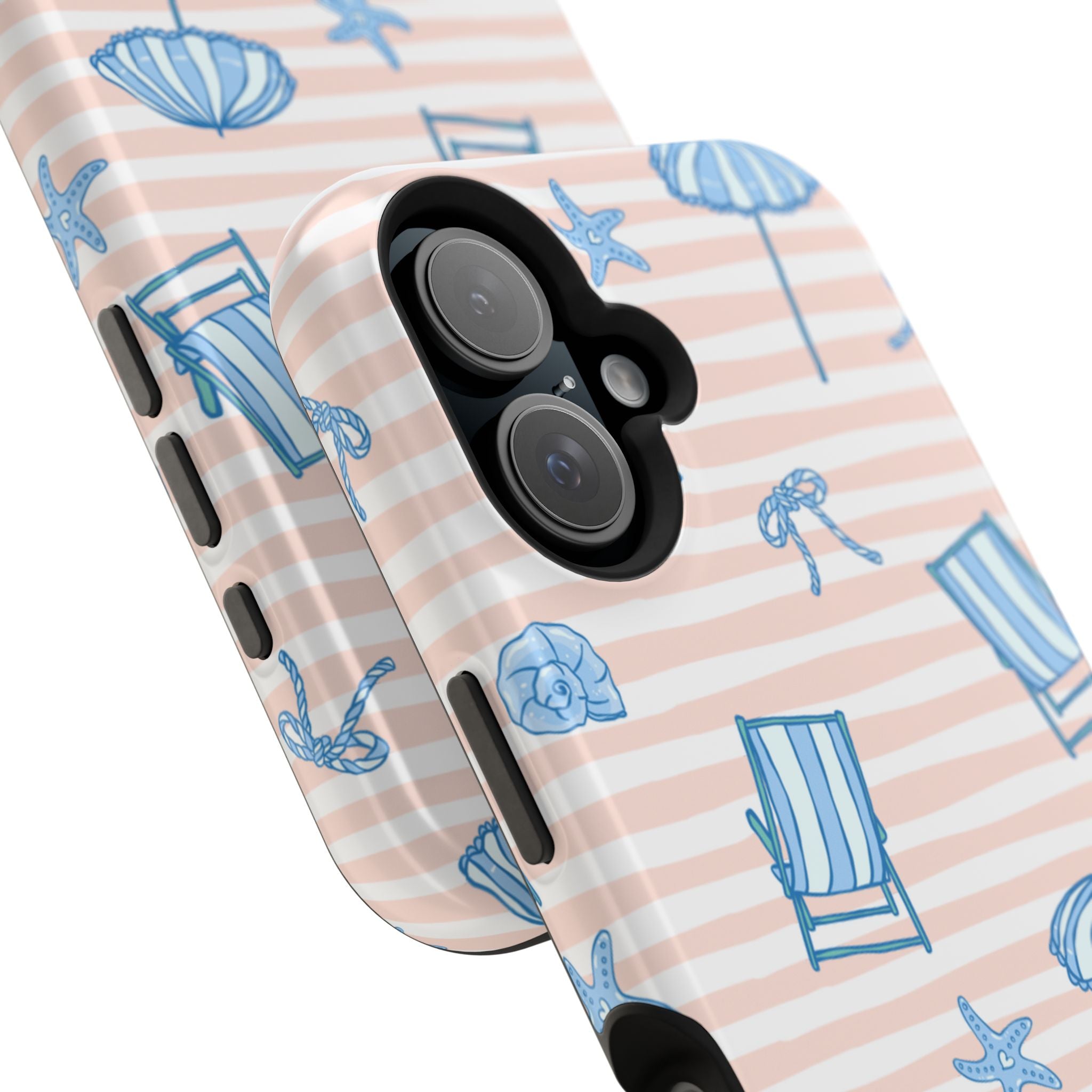 Beach Stripes Magnetic Impact Phone Case — Blue Chairs & Umbrellas