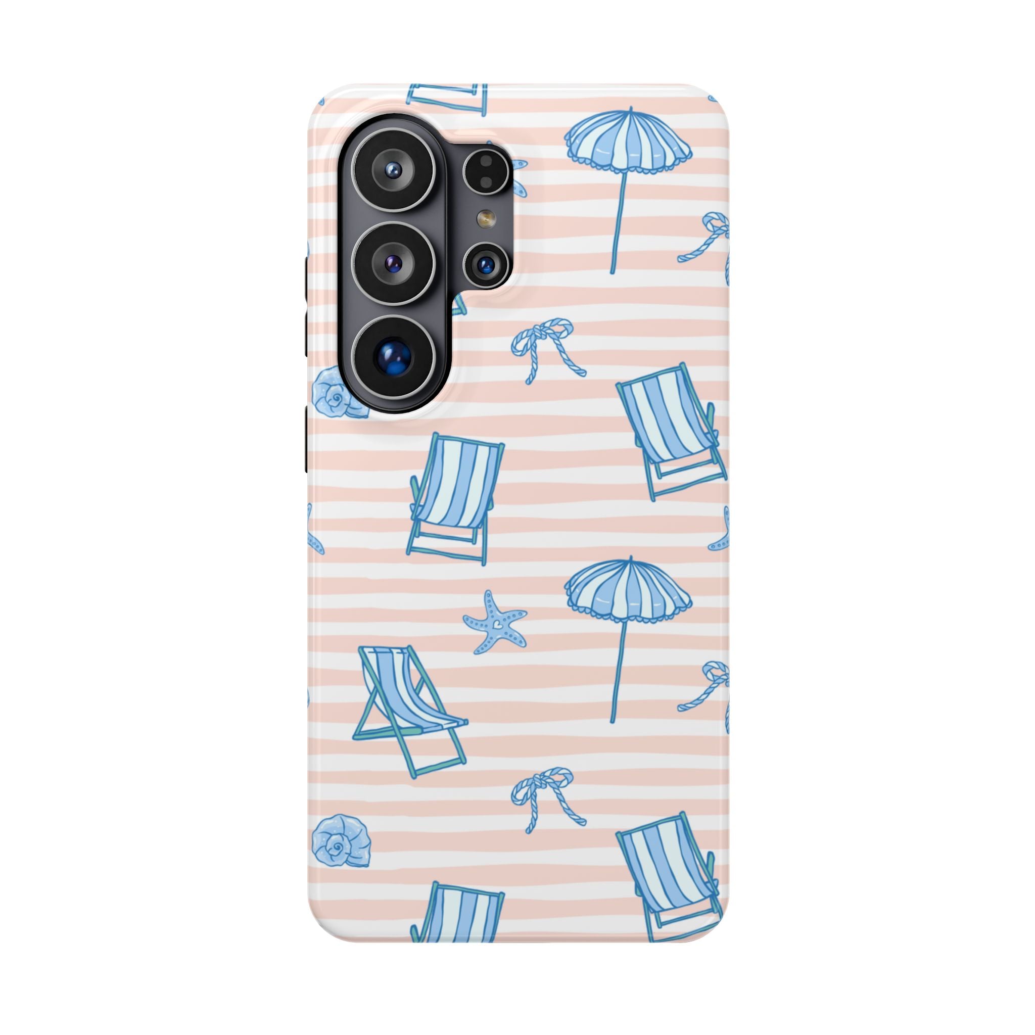 Beach Stripes Magnetic Impact Phone Case — Blue Chairs & Umbrellas
