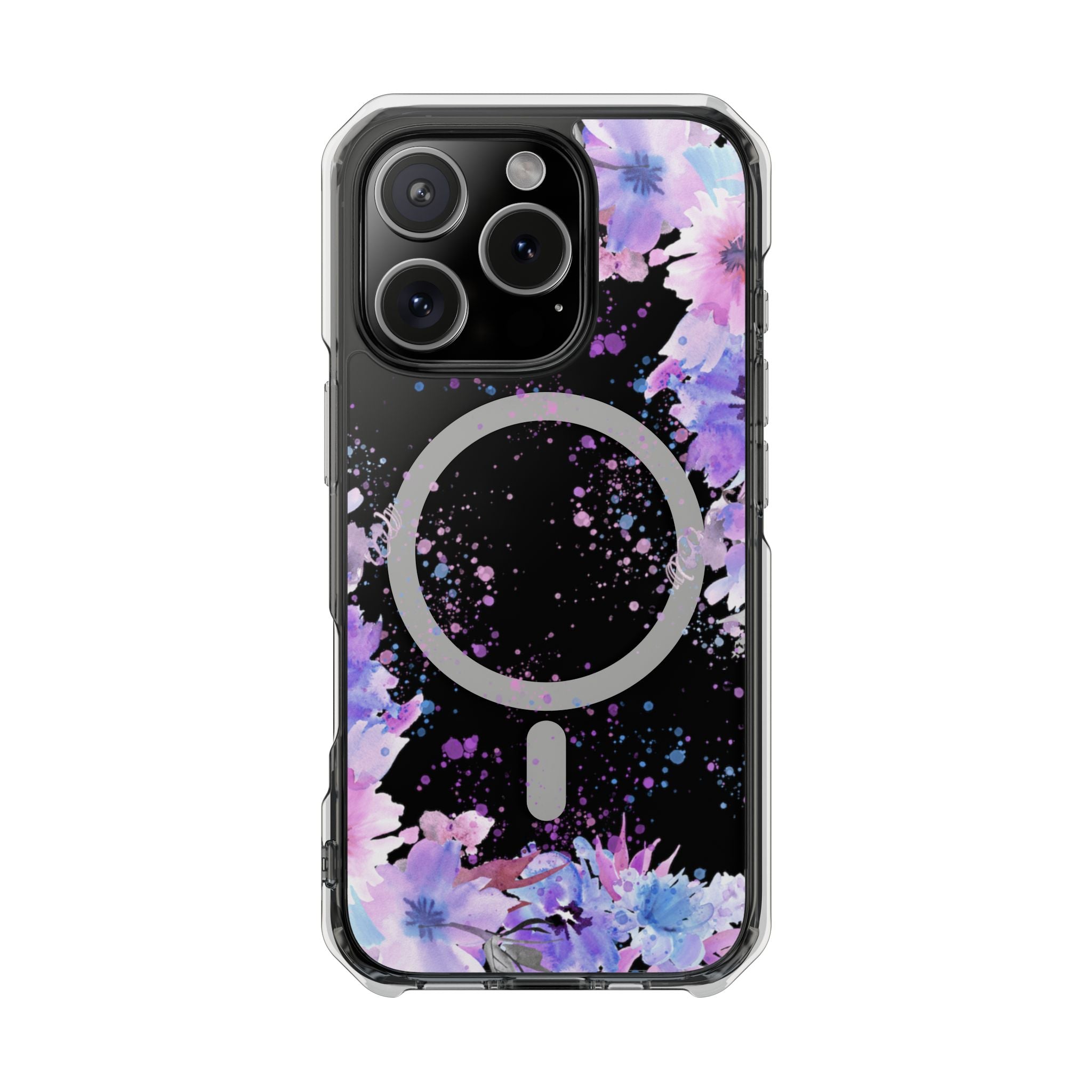 MagSafe Clear Phone Case — Purple Watercolor Floral