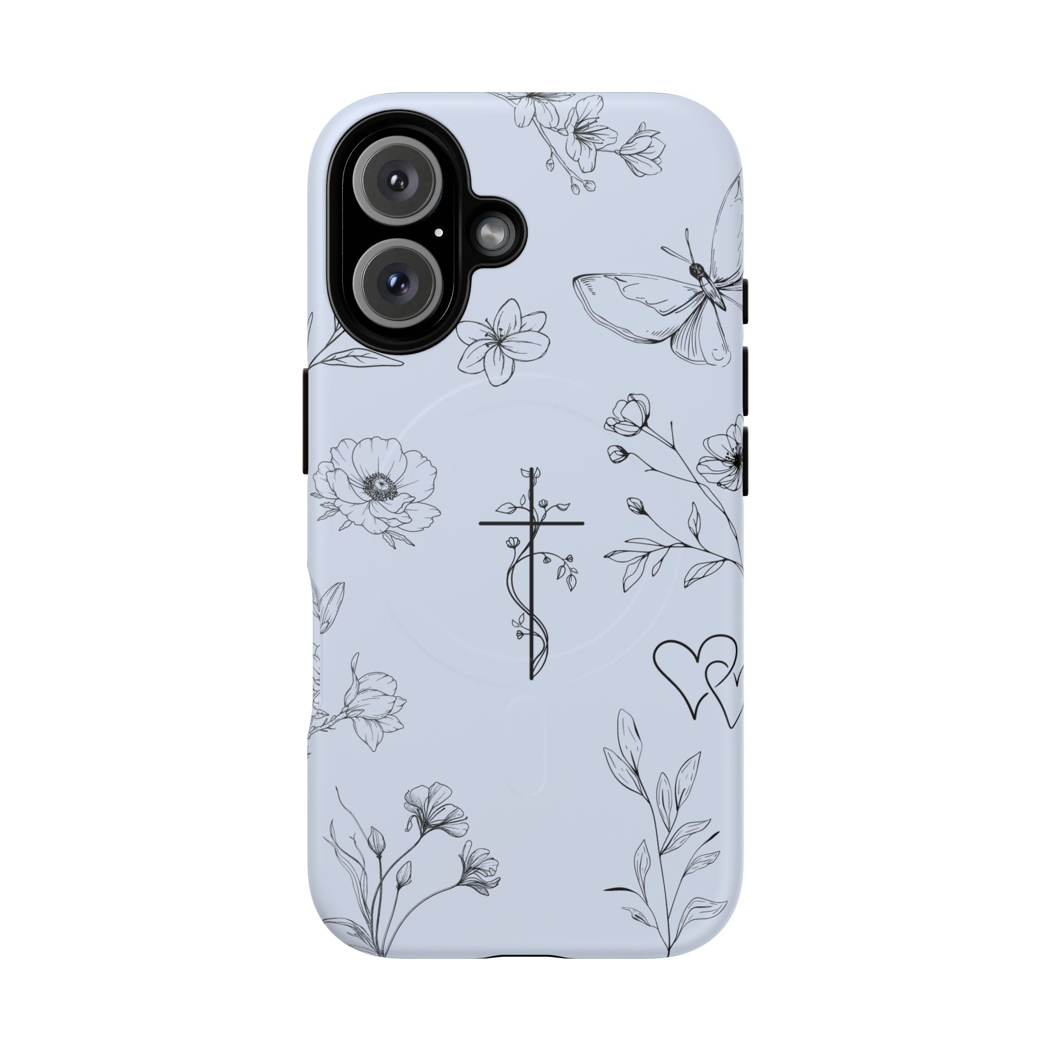 Floral Cross Tough Magnetic Phone Case — Faith-Inspired Protective iPhone Cover