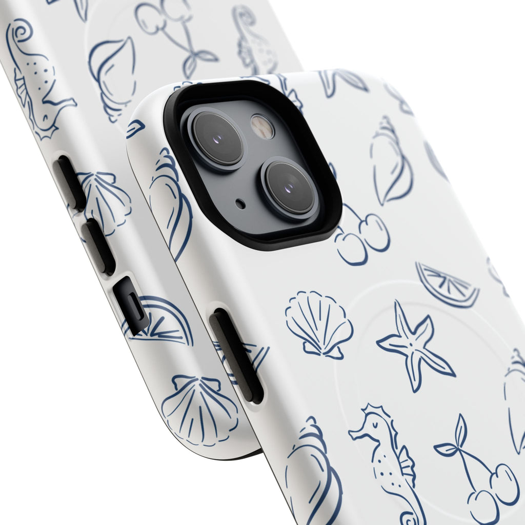 Nautical Sketch Magnetic Phone Case — Seahorse & Seashell Pattern