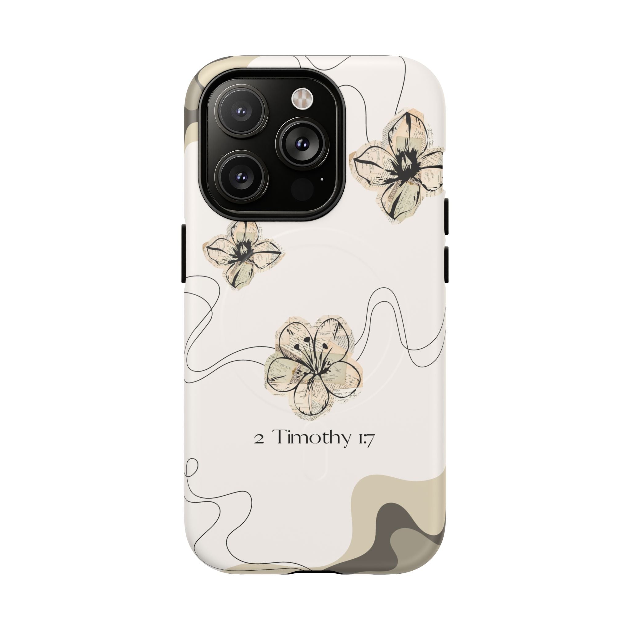 Floral Faith iPhone Case — '2 Timothy 1:7' Protective MagSafe Phone Case