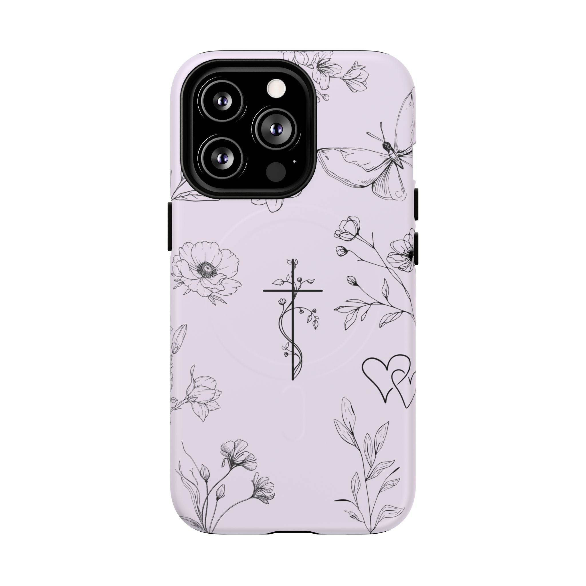 Floral Cross Magnetic Phone Case — Lavender Botanical iPhone Cover