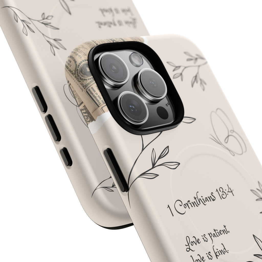 Protective Phone Case – 1 Corinthians 13:4 Floral Tough Magnetic Case