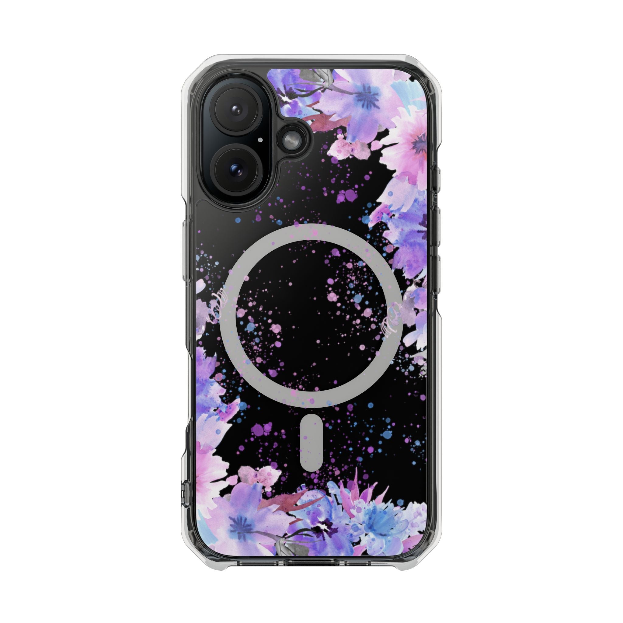 MagSafe Clear Phone Case — Purple Watercolor Floral