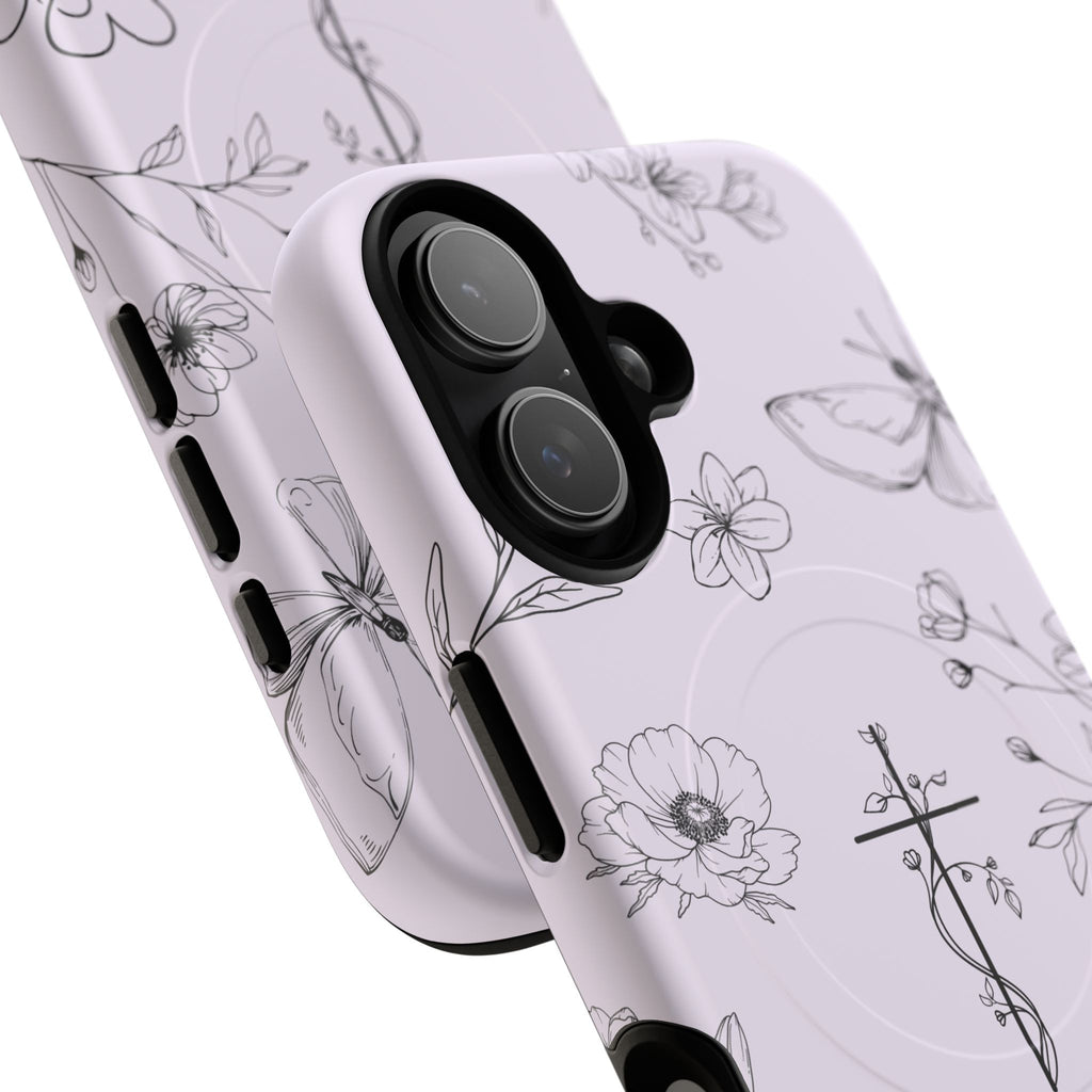 Floral Cross Magnetic Phone Case — Lavender Botanical iPhone Cover