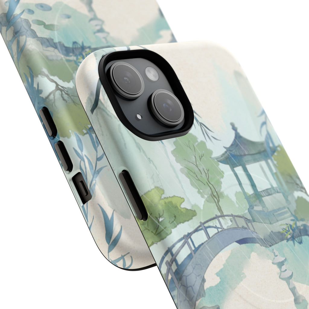 Serene Pagoda Tough Magnetic Phone Case – Watercolor Zen Garden Protection