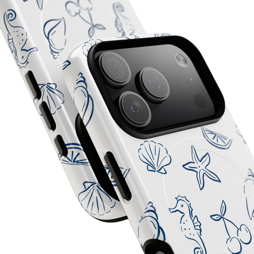 Nautical Sketch Magnetic Phone Case — Seahorse & Seashell Pattern