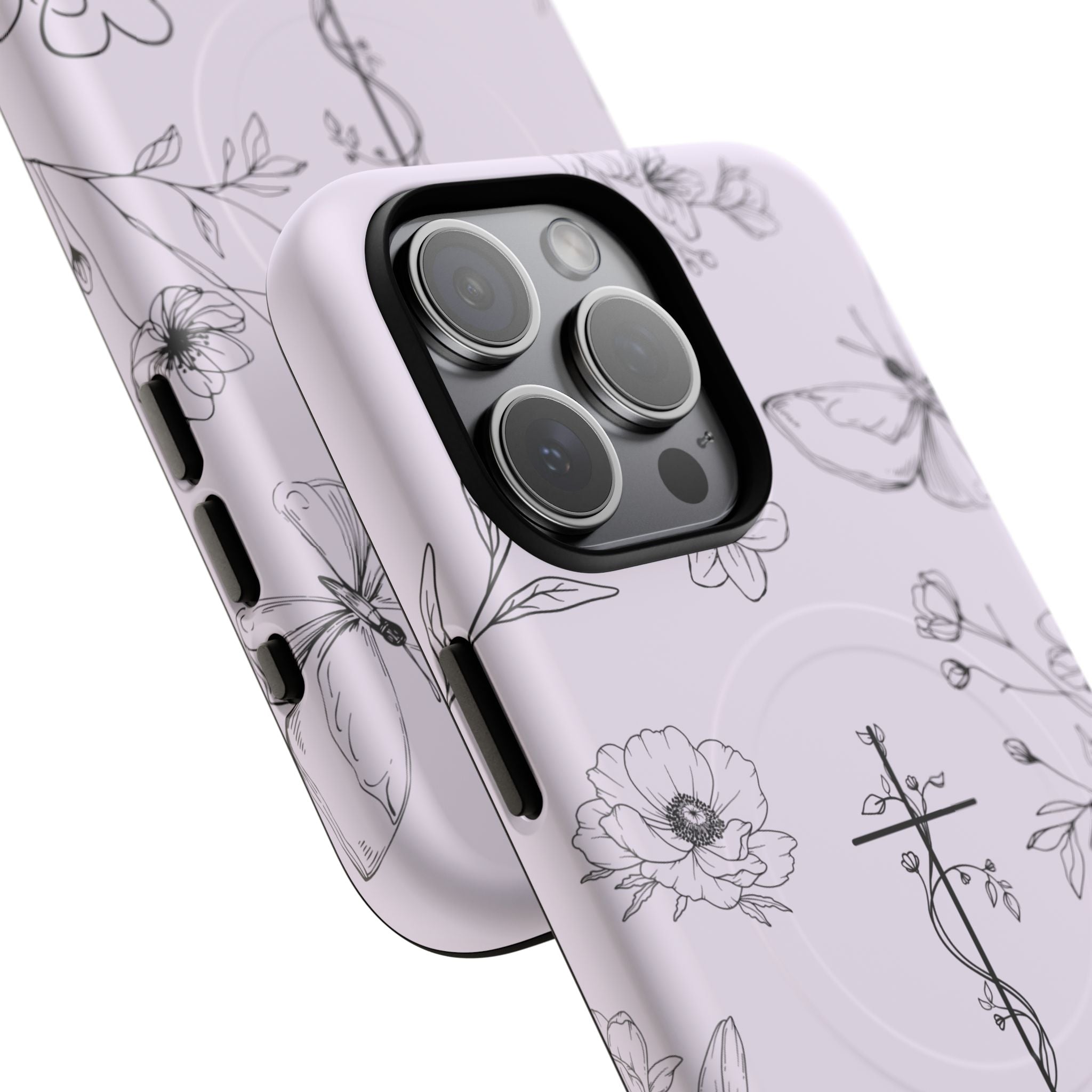 Floral Cross Magnetic Phone Case — Lavender Botanical iPhone Cover