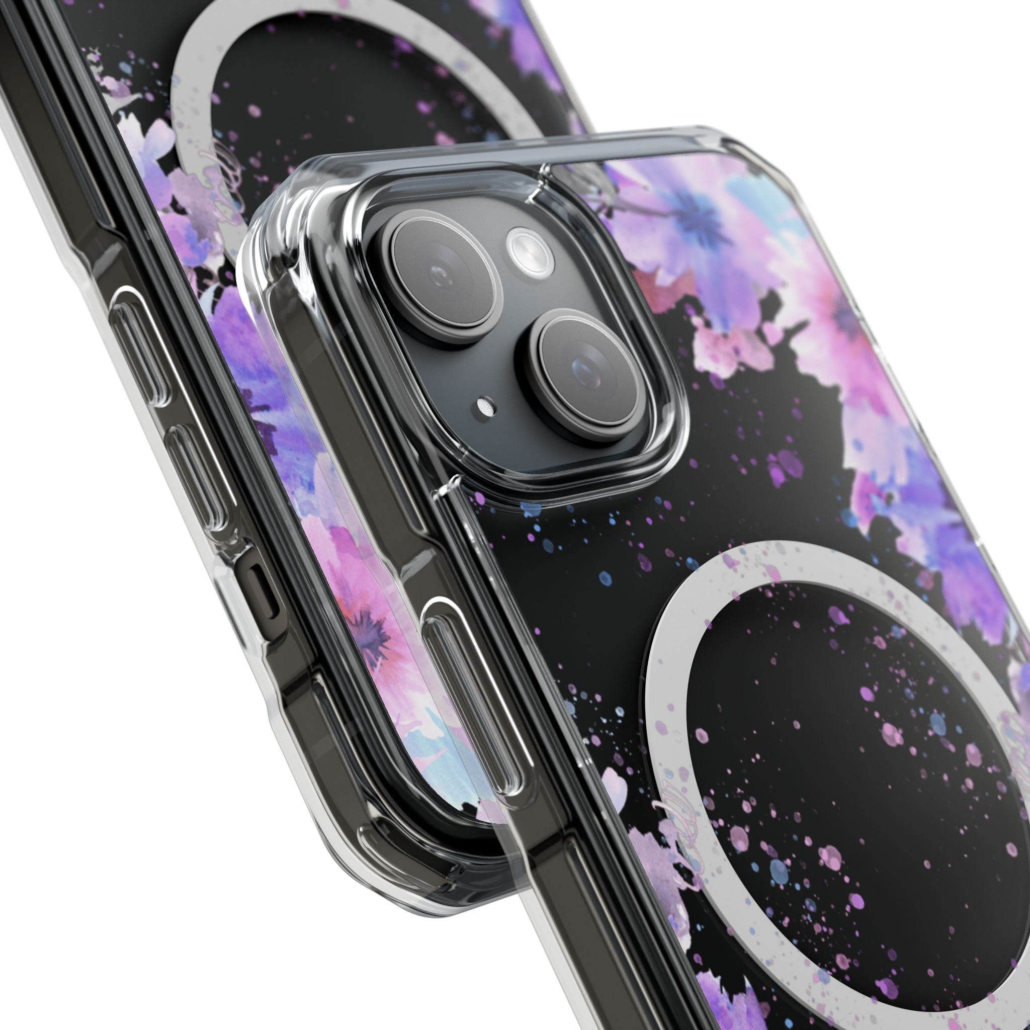 MagSafe Clear Phone Case — Purple Watercolor Floral