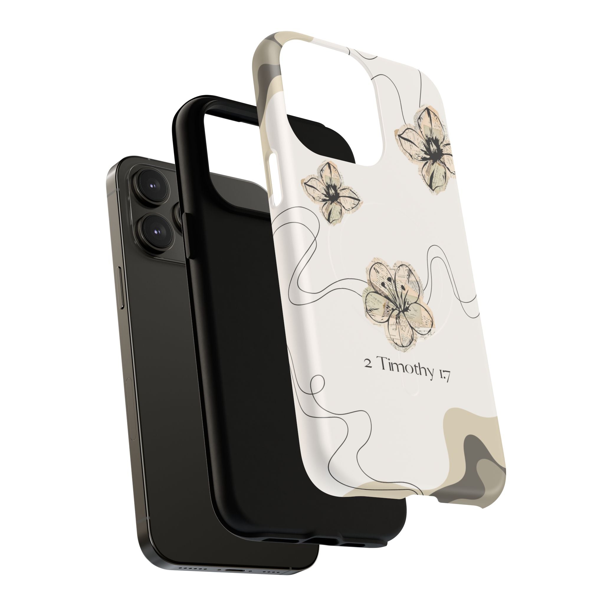 Floral Faith iPhone Case — '2 Timothy 1:7' Protective MagSafe Phone Case