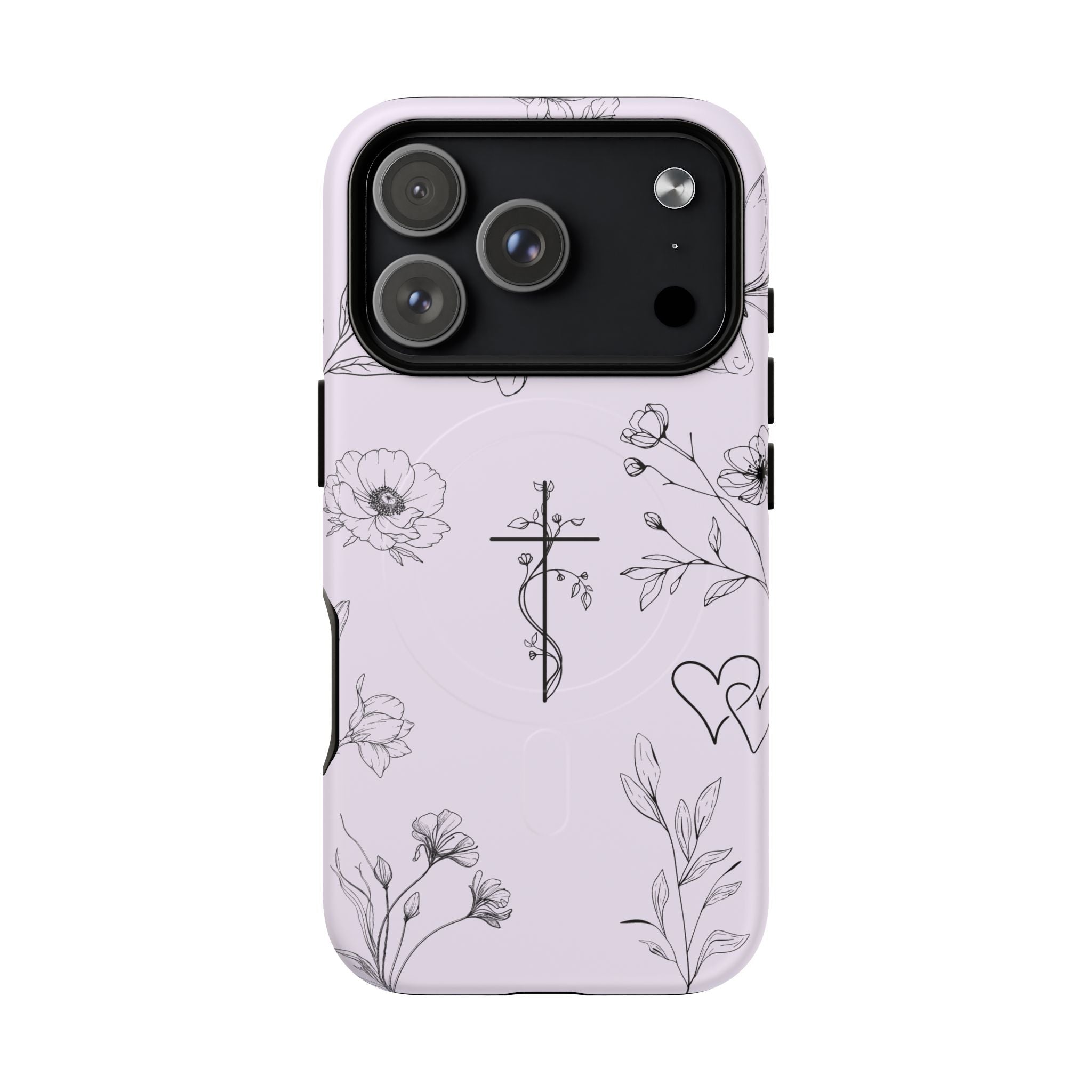 Floral Cross Magnetic Phone Case — Lavender Botanical iPhone Cover