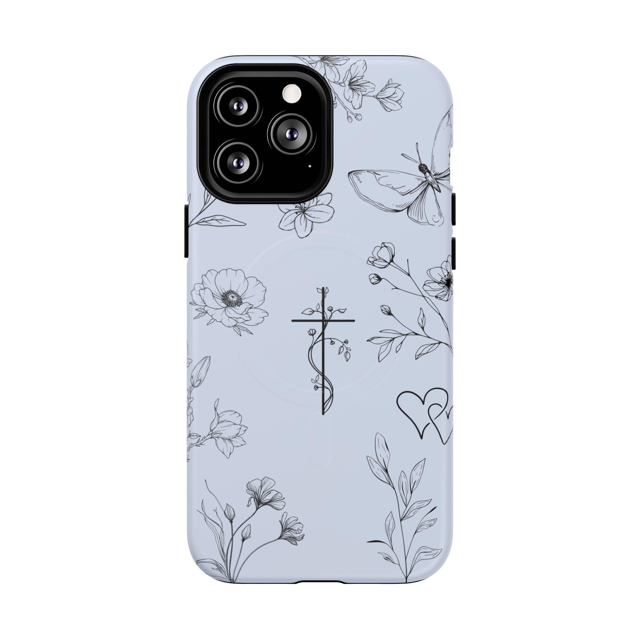 Floral Cross Tough Magnetic Phone Case — Faith-Inspired Protective iPhone Cover