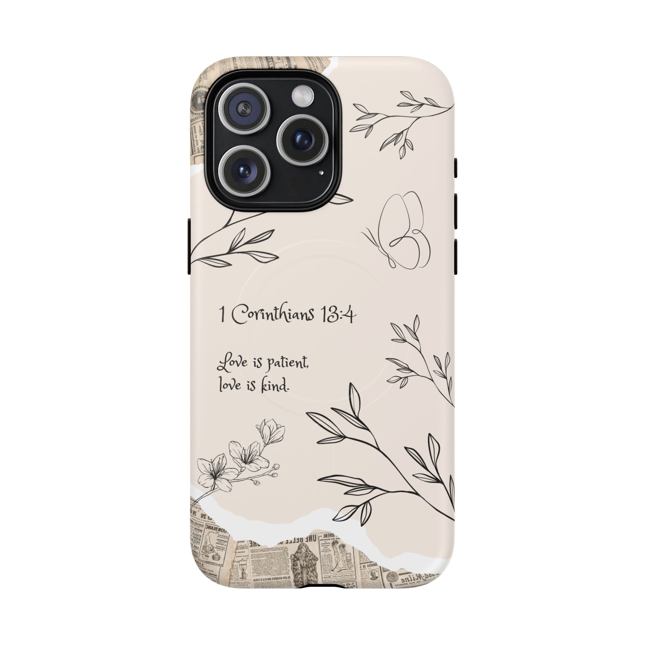 Protective Phone Case – 1 Corinthians 13:4 Floral Tough Magnetic Case